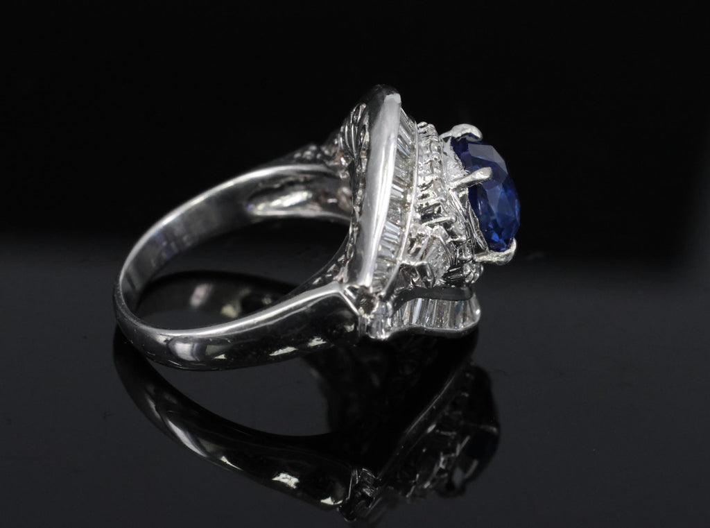 Vintage 3.0ct GIA Ceylon Blue Sapphire & 1.10ct Diamond Platinum Ring, Size 6