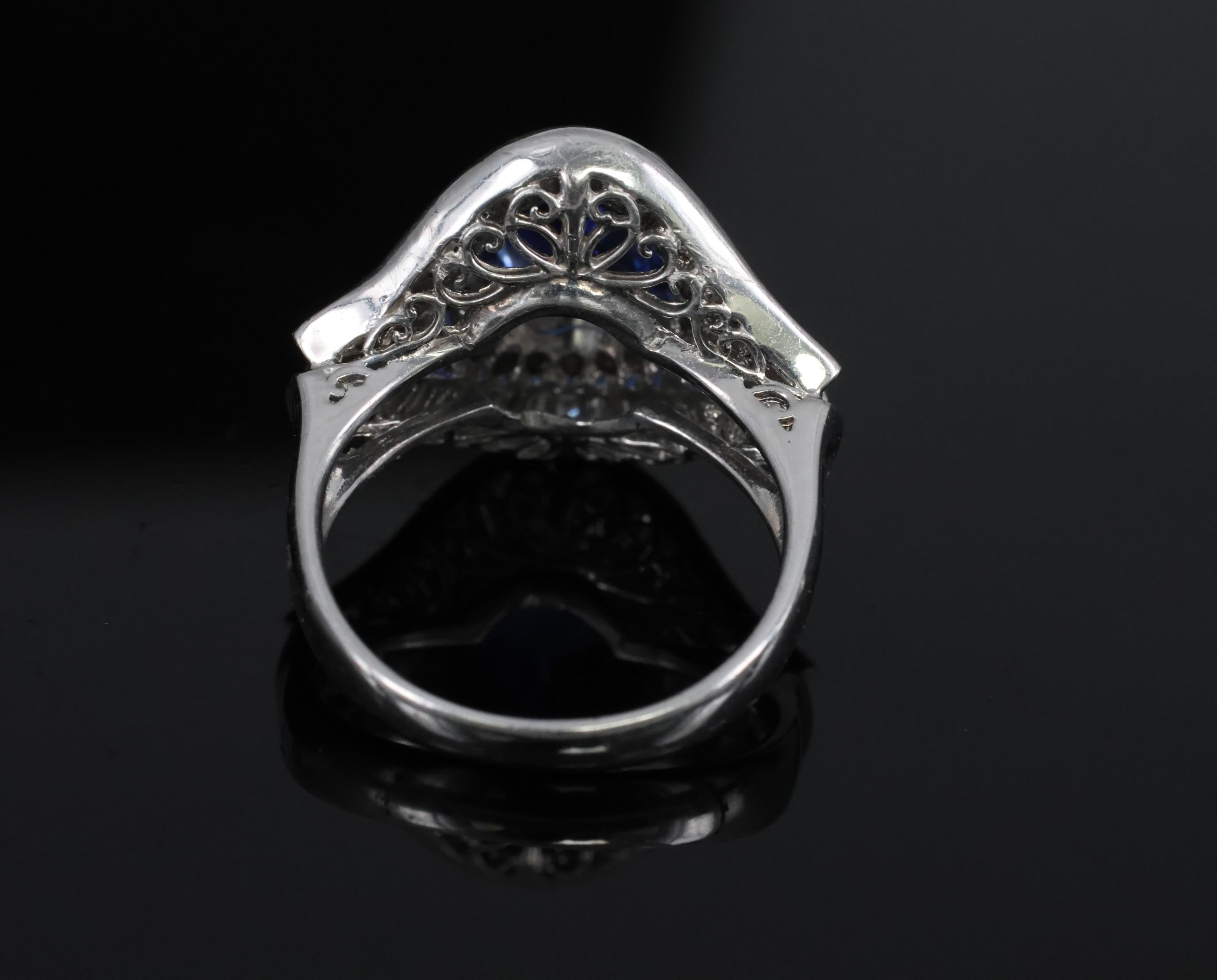 Vintage 3.0ct GIA Ceylon Blue Sapphire & 1.10ct Diamond Platinum Ring, Size 6