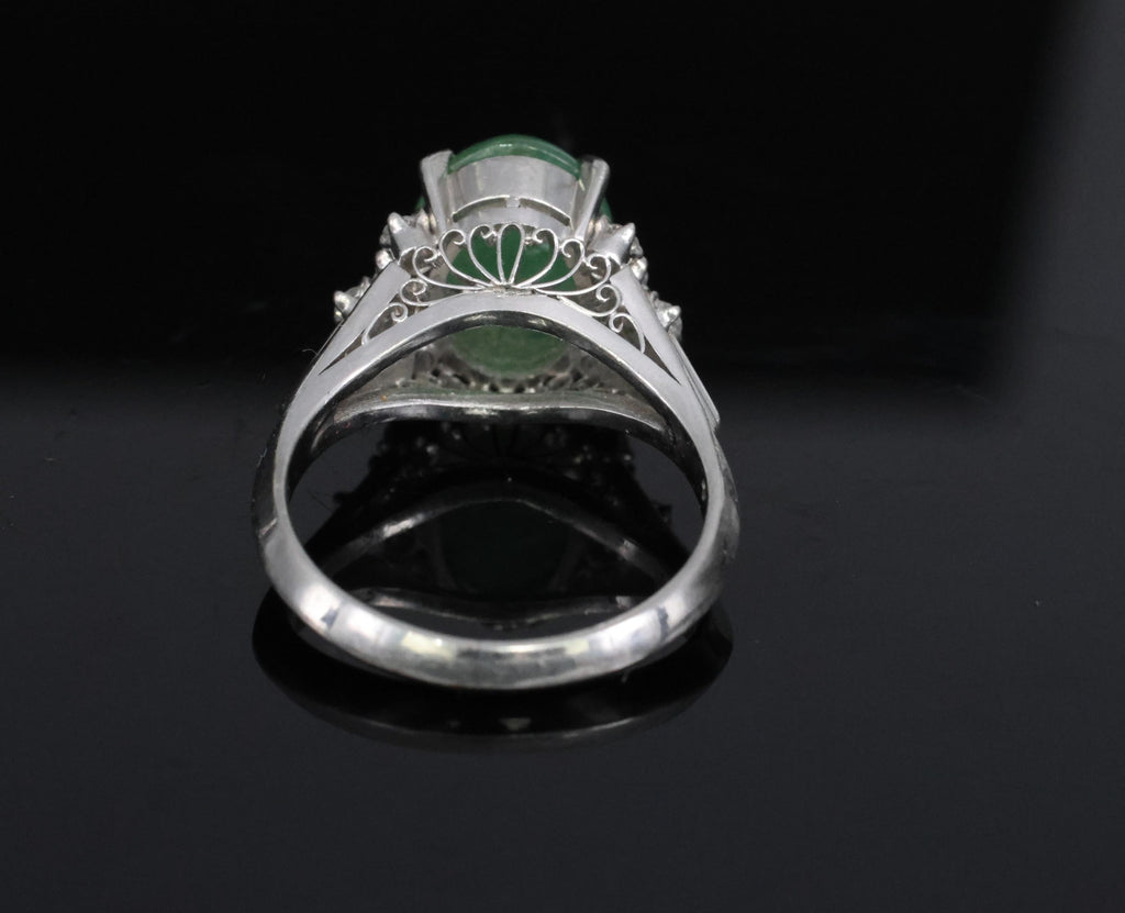 Fine 2.45ct Natural Jadeite Jade & 0.24ct Diamond Platinum Ring, Size 6