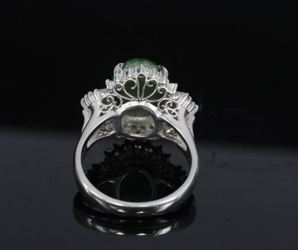 Vintage 4.02ct Cats Eye Green Tourmaline & 0.50ct Diamond Platinum Ring Size 5.5