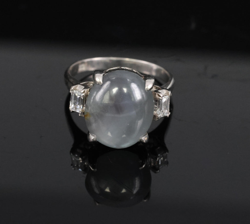 Fine 8.55ct Natural Star Sapphire & 0.20ct Diamond Platinum Ring, Size 5.75