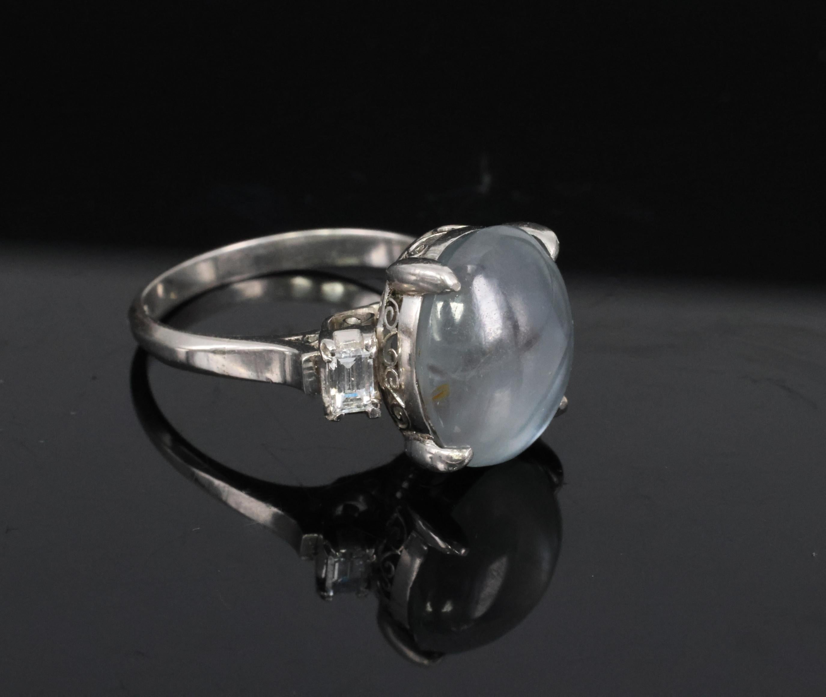 Fine 8.55ct Natural Star Sapphire & 0.20ct Diamond Platinum Ring, Size 5.75