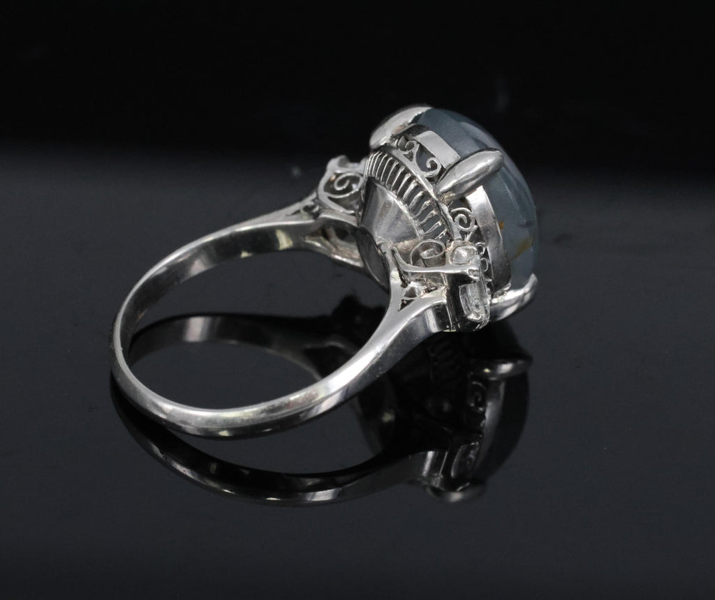 Fine 8.55ct Natural Star Sapphire & 0.20ct Diamond Platinum Ring, Size 5.75