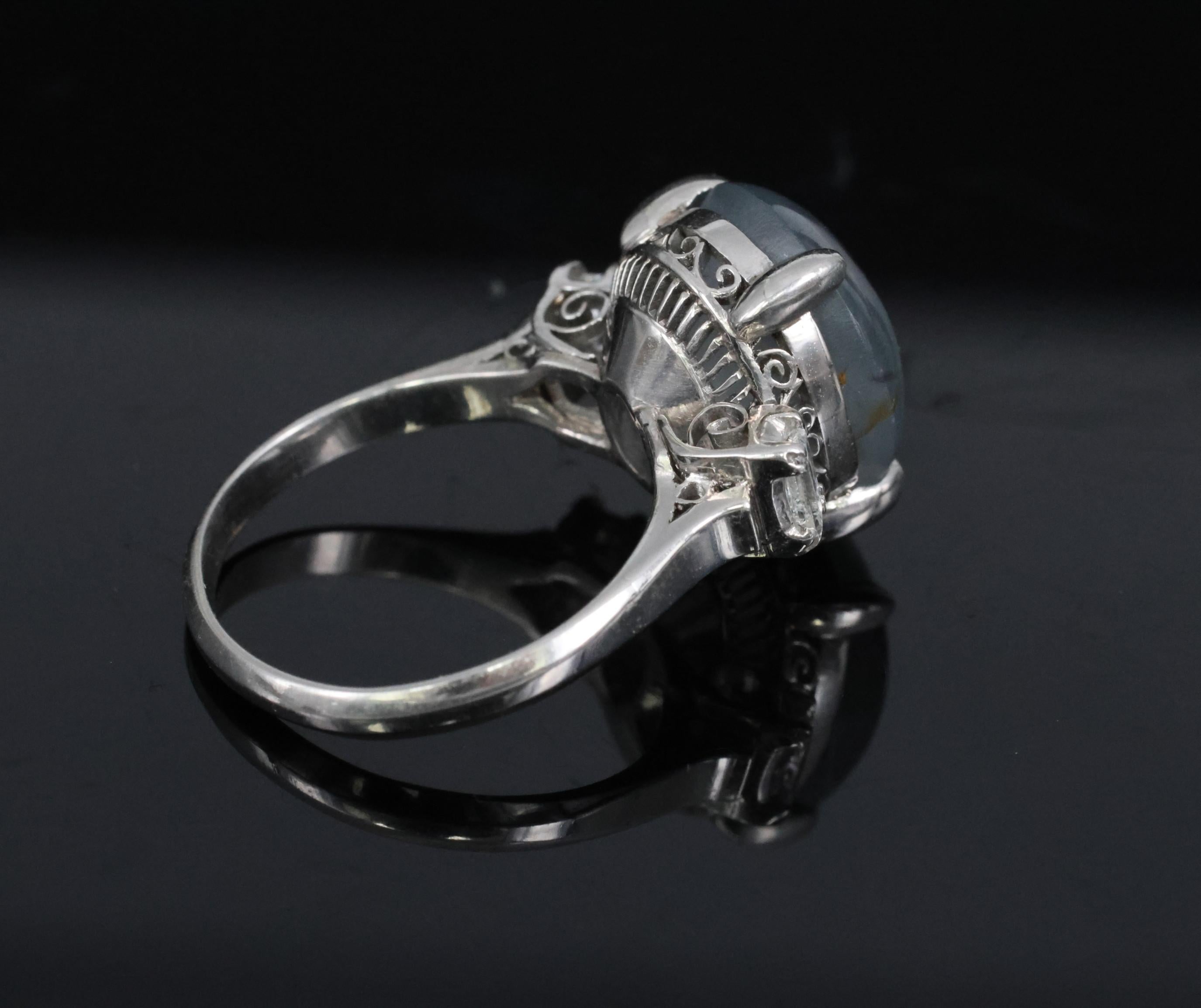 Fine 8.55ct Natural Star Sapphire & 0.20ct Diamond Platinum Ring, Size 5.75