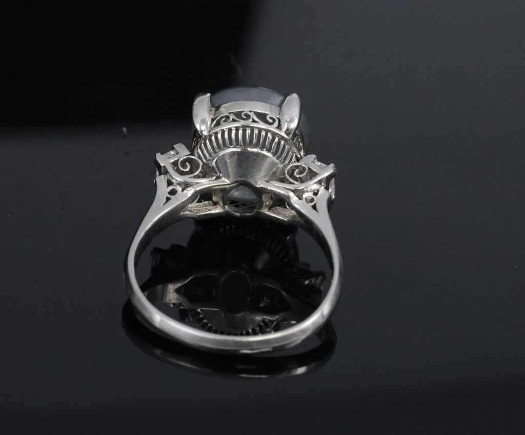 Fine 8.55ct Natural Star Sapphire & 0.20ct Diamond Platinum Ring, Size 5.75