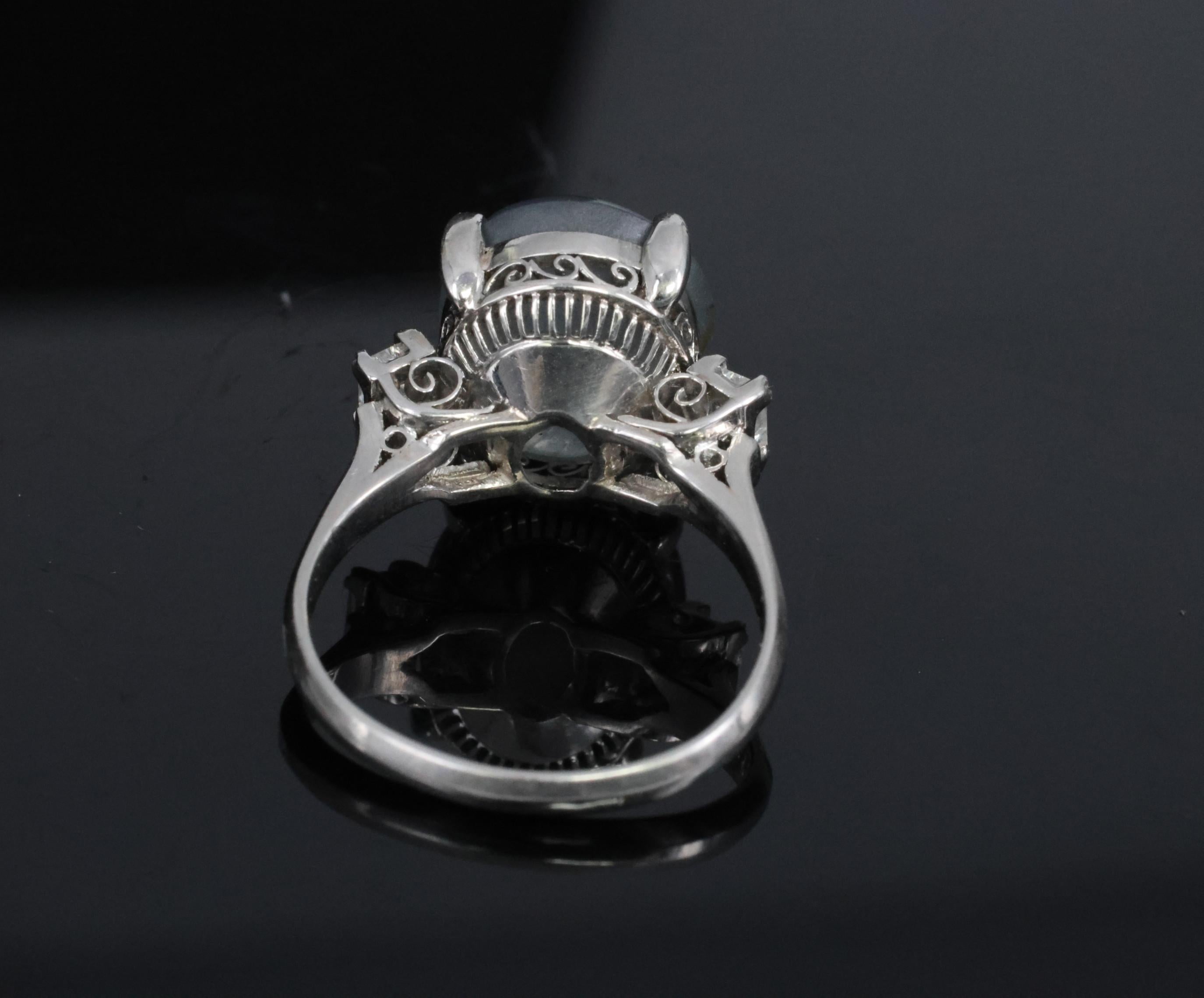Fine 8.55ct Natural Star Sapphire & 0.20ct Diamond Platinum Ring, Size 5.75