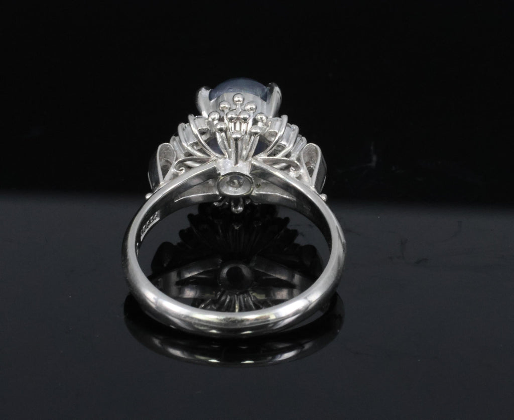 4.54ct Natural Purple Blue Star Sapphire 0.31ct Diamond Platinum Ring, Size 6.25