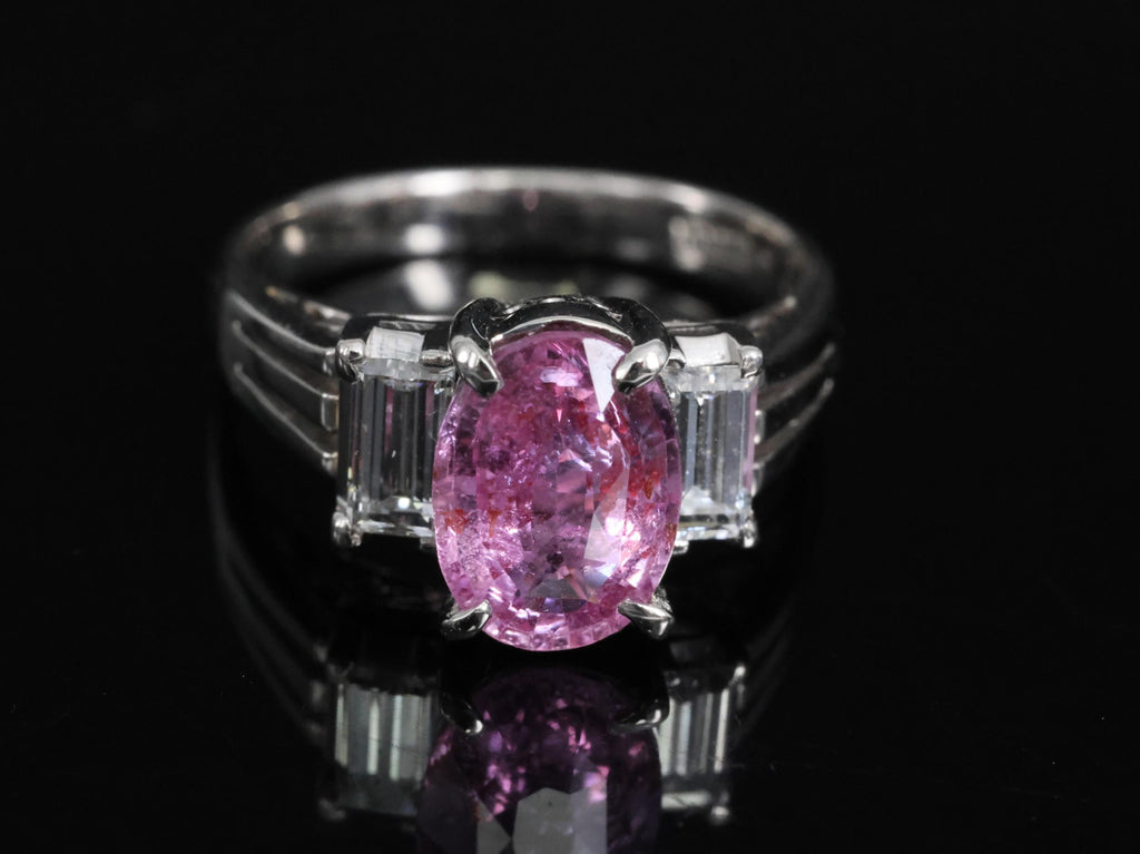 Rare 2.10ct GIA Certified Pink Sapphire 0.40ct Diamond Platinum Ring Size 5