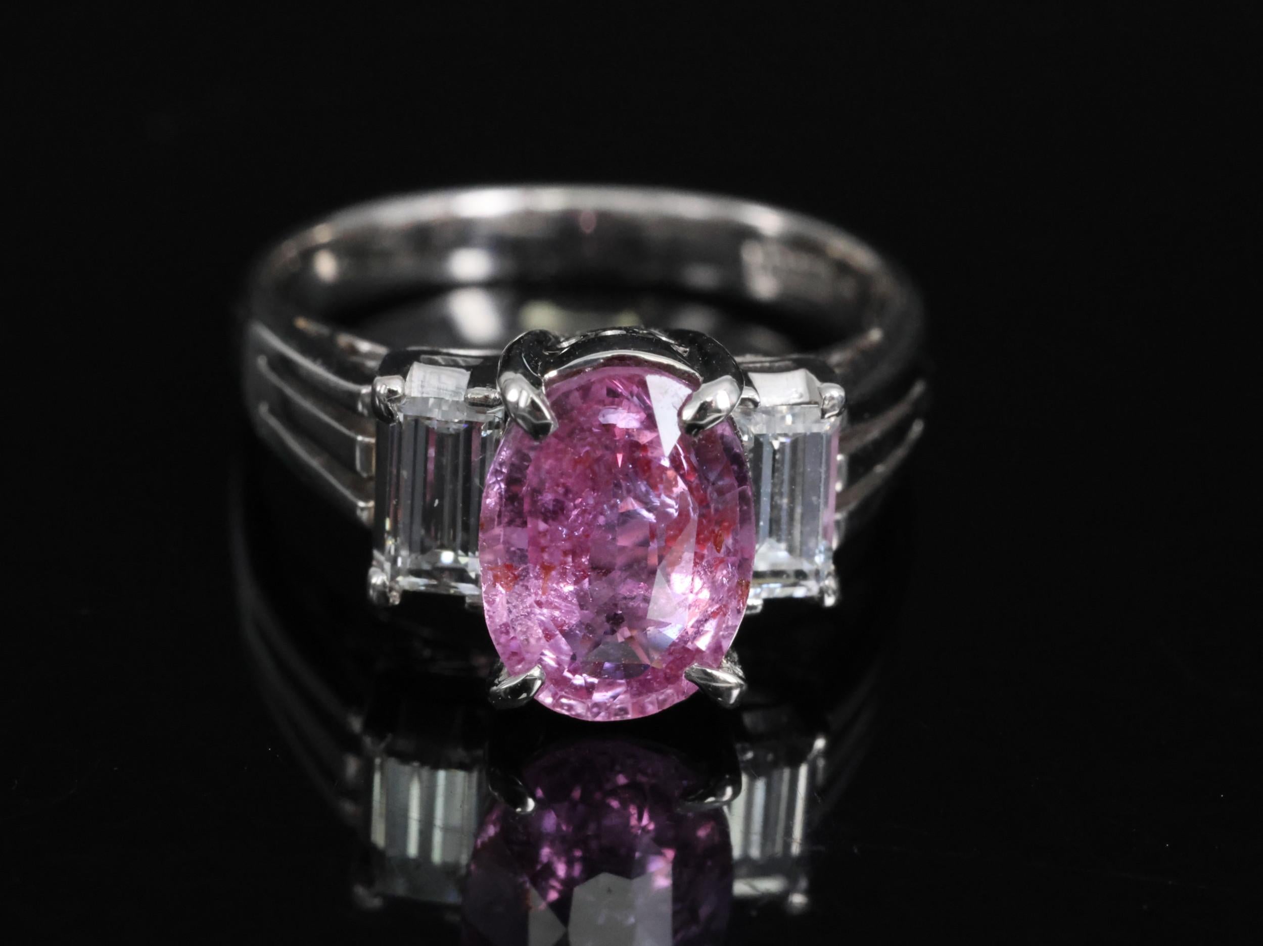 Rare 2.10ct GIA Certified Pink Sapphire 0.40ct Diamond Platinum Ring Size 5
