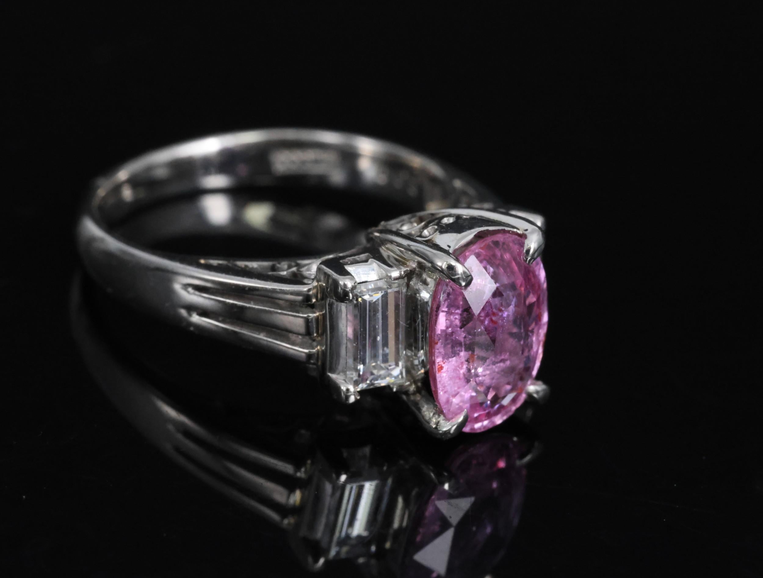 Rare 2.10ct GIA Certified Pink Sapphire 0.40ct Diamond Platinum Ring Size 5