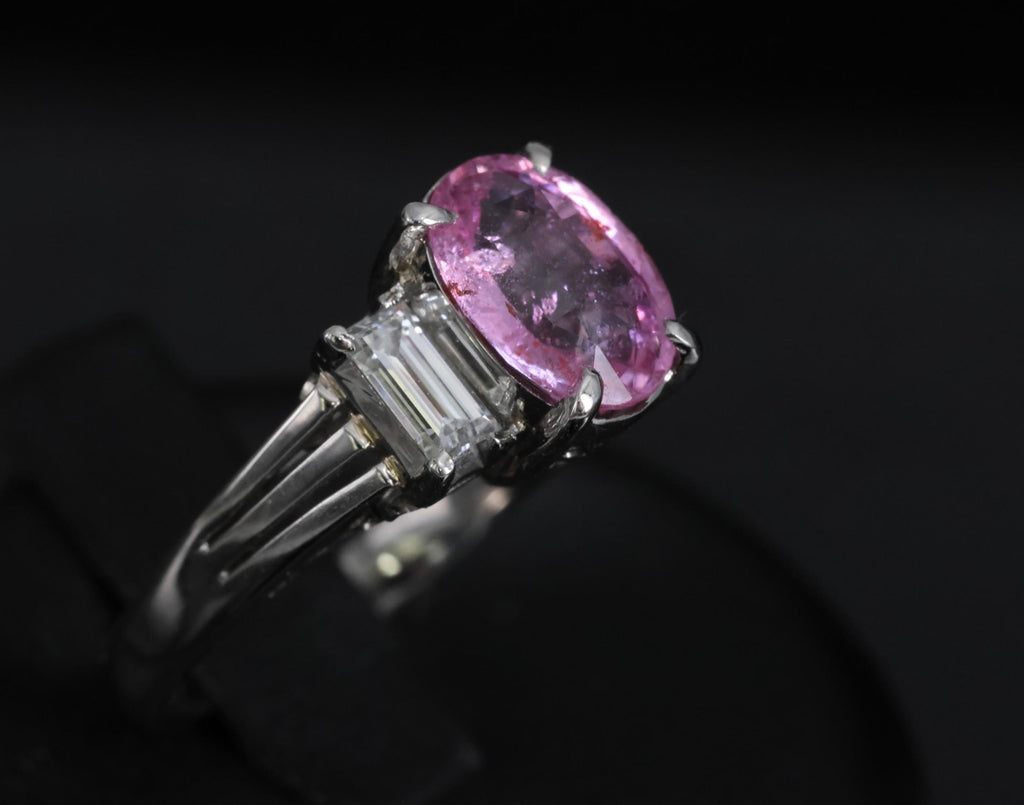 Rare 2.10ct GIA Certified Pink Sapphire 0.40ct Diamond Platinum Ring Size 5