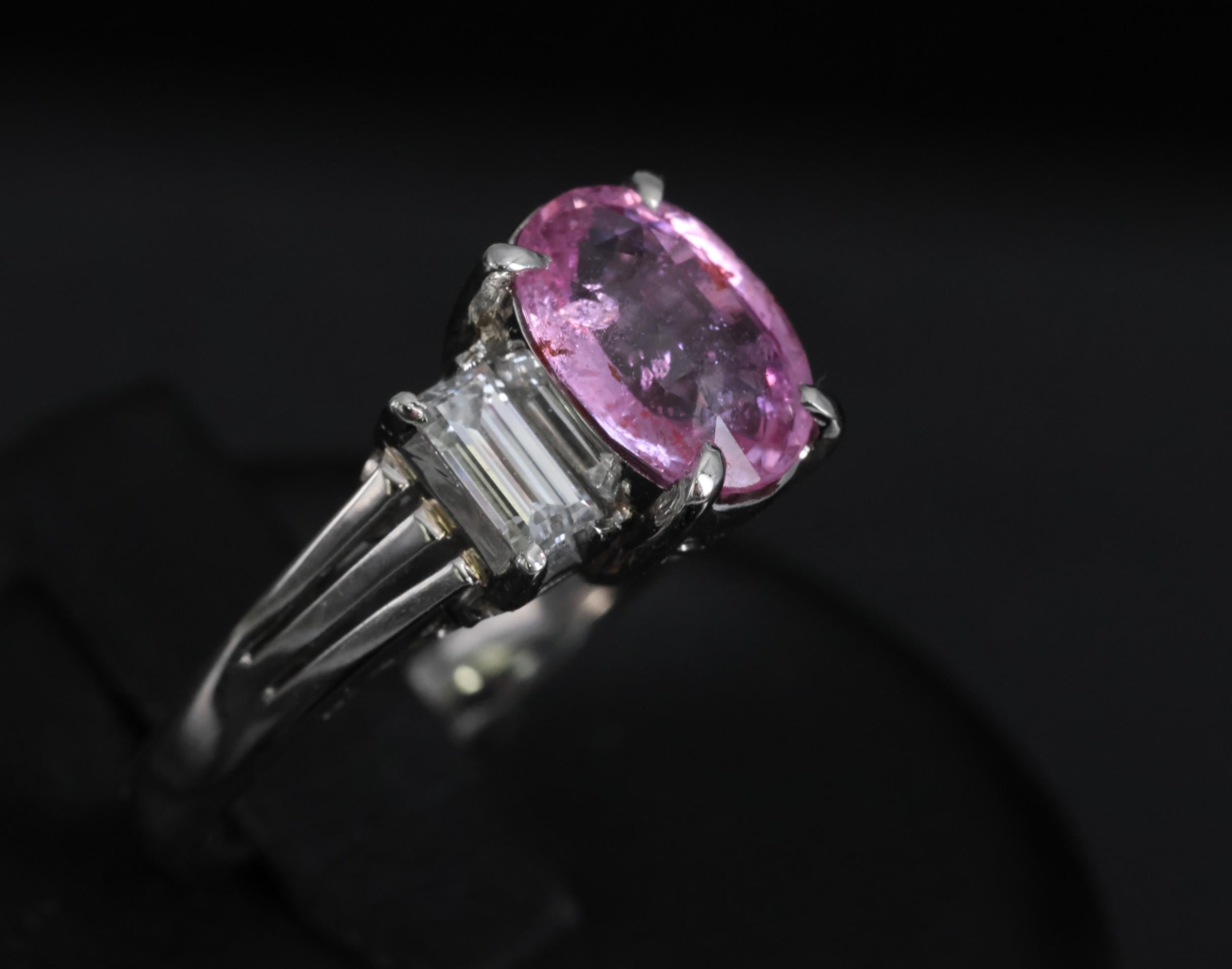 Rare 2.10ct GIA Certified Pink Sapphire 0.40ct Diamond Platinum Ring Size 5