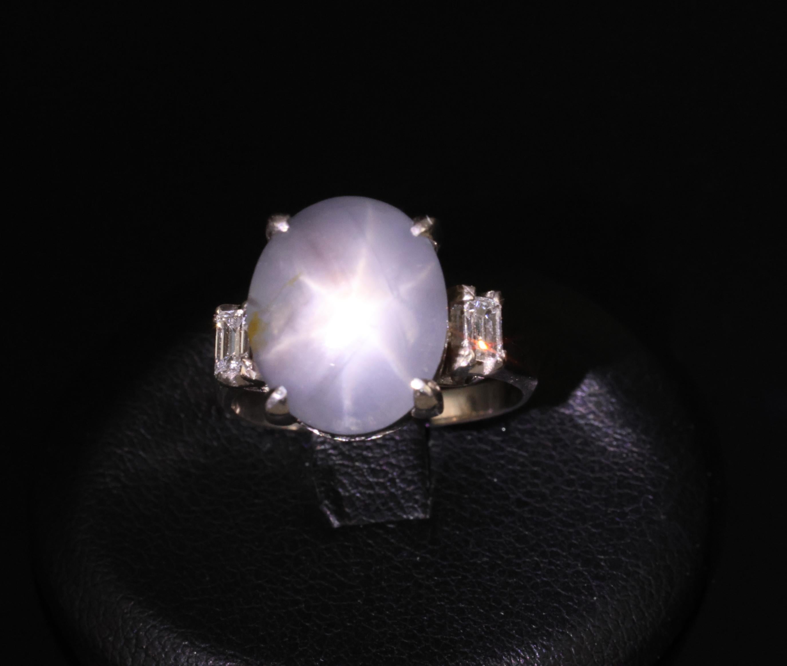 Fine 8.55ct Natural Star Sapphire & 0.20ct Diamond Platinum Ring, Size 5.75