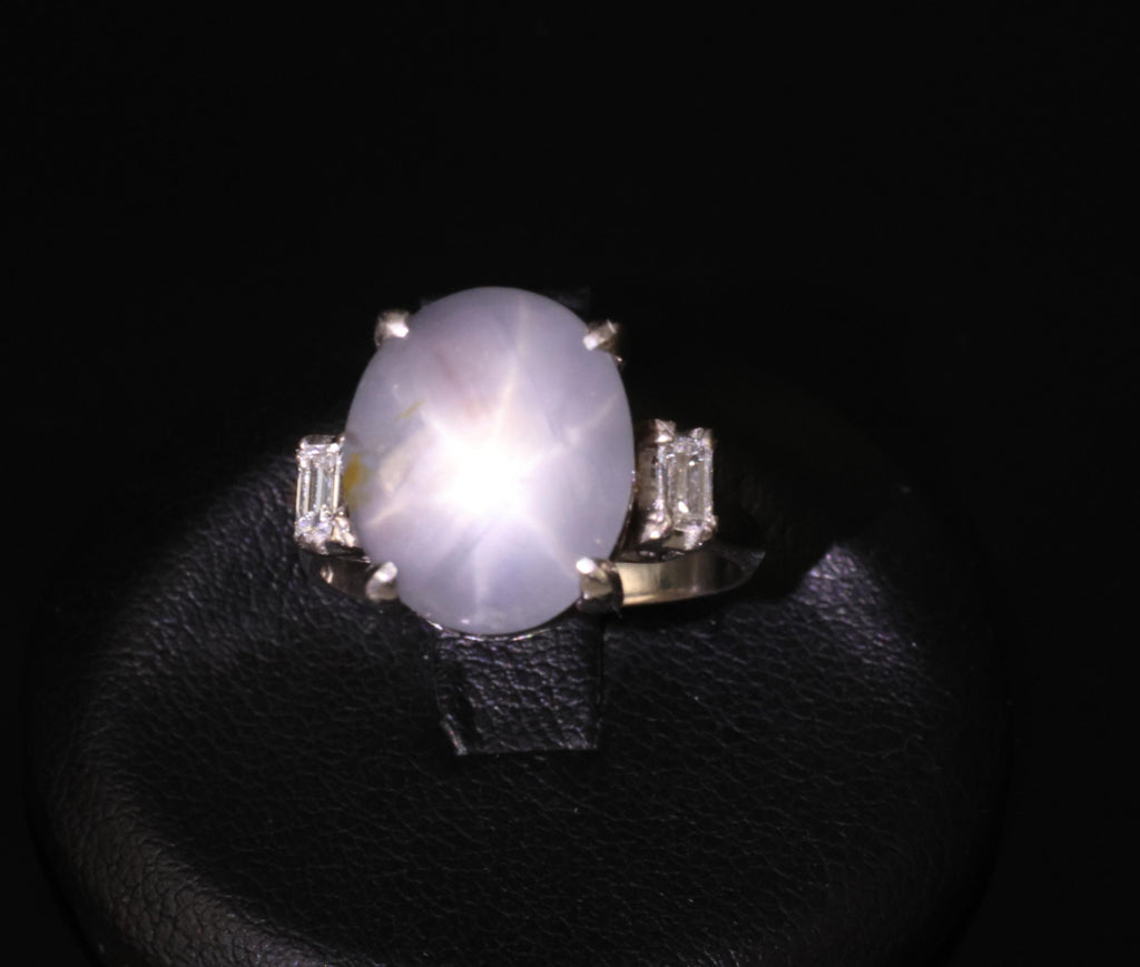 Fine 8.55ct Natural Star Sapphire & 0.20ct Diamond Platinum Ring, Size 5.75
