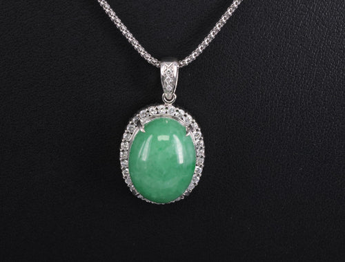 13.24ct Natural Untreated Jadeite Jade 0.61ct Diamond Platinum 17" Necklace