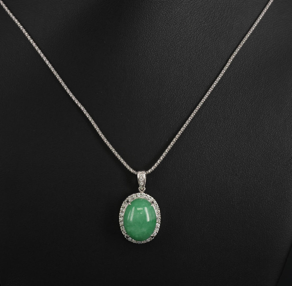 13.24ct Natural Untreated Jadeite Jade 0.61ct Diamond Platinum 17" Necklace