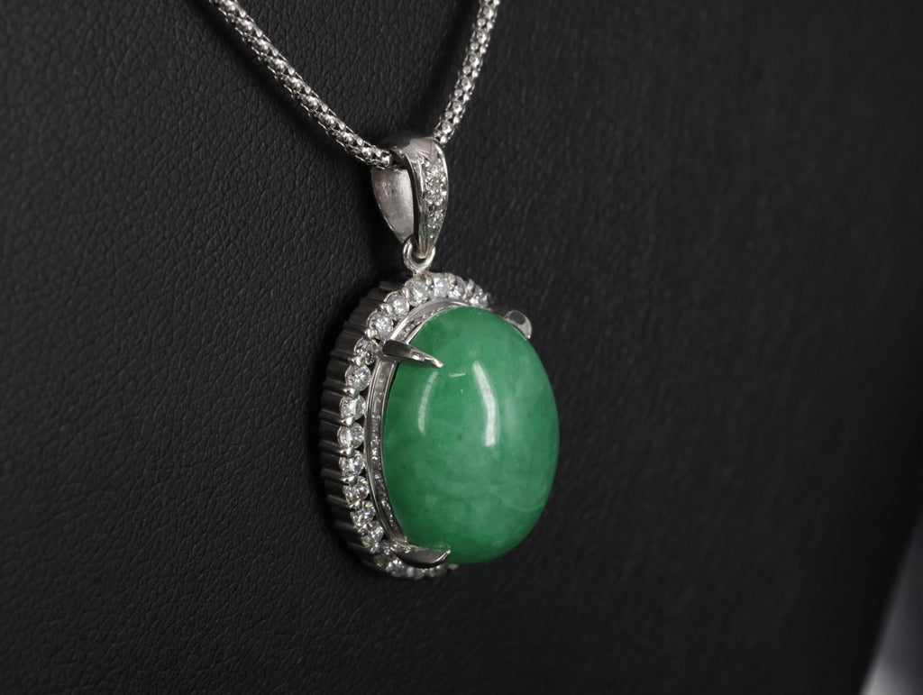 13.24ct Natural Untreated Jadeite Jade 0.61ct Diamond Platinum 17" Necklace