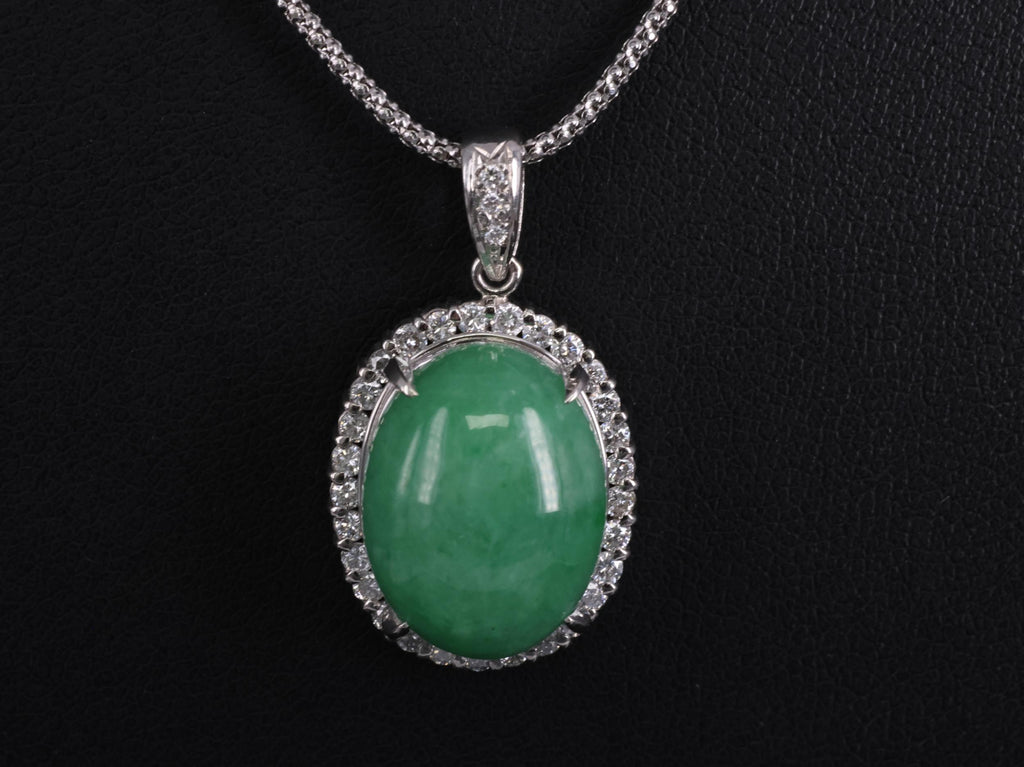 13.24ct Natural Untreated Jadeite Jade 0.61ct Diamond Platinum 17" Necklace