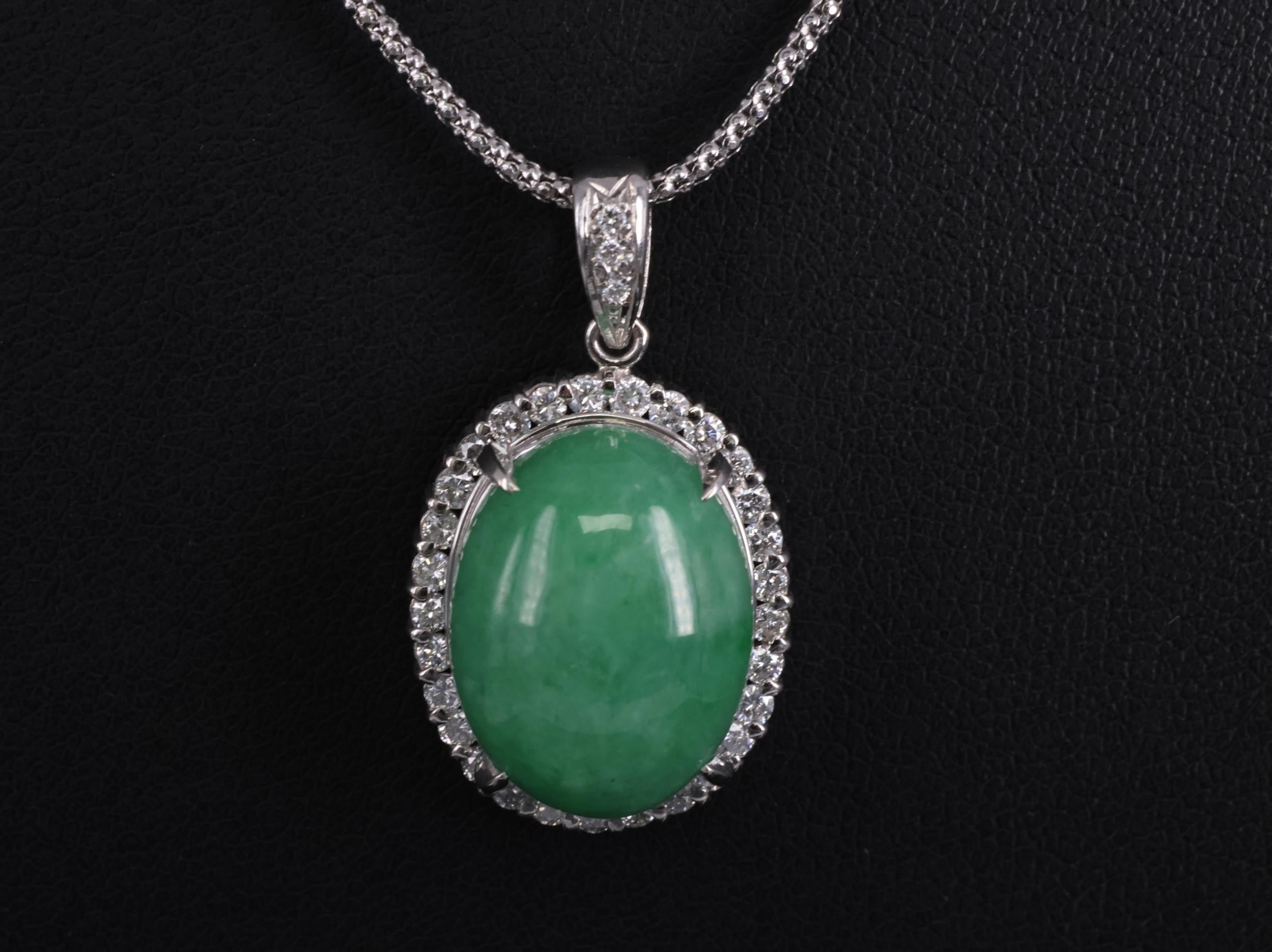 13.24ct Natural Untreated Jadeite Jade 0.61ct Diamond Platinum 17" Necklace