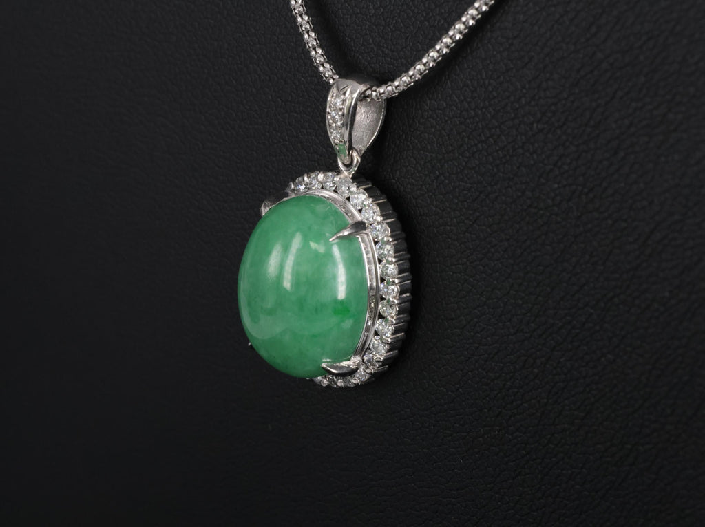 13.24ct Natural Untreated Jadeite Jade 0.61ct Diamond Platinum 17" Necklace
