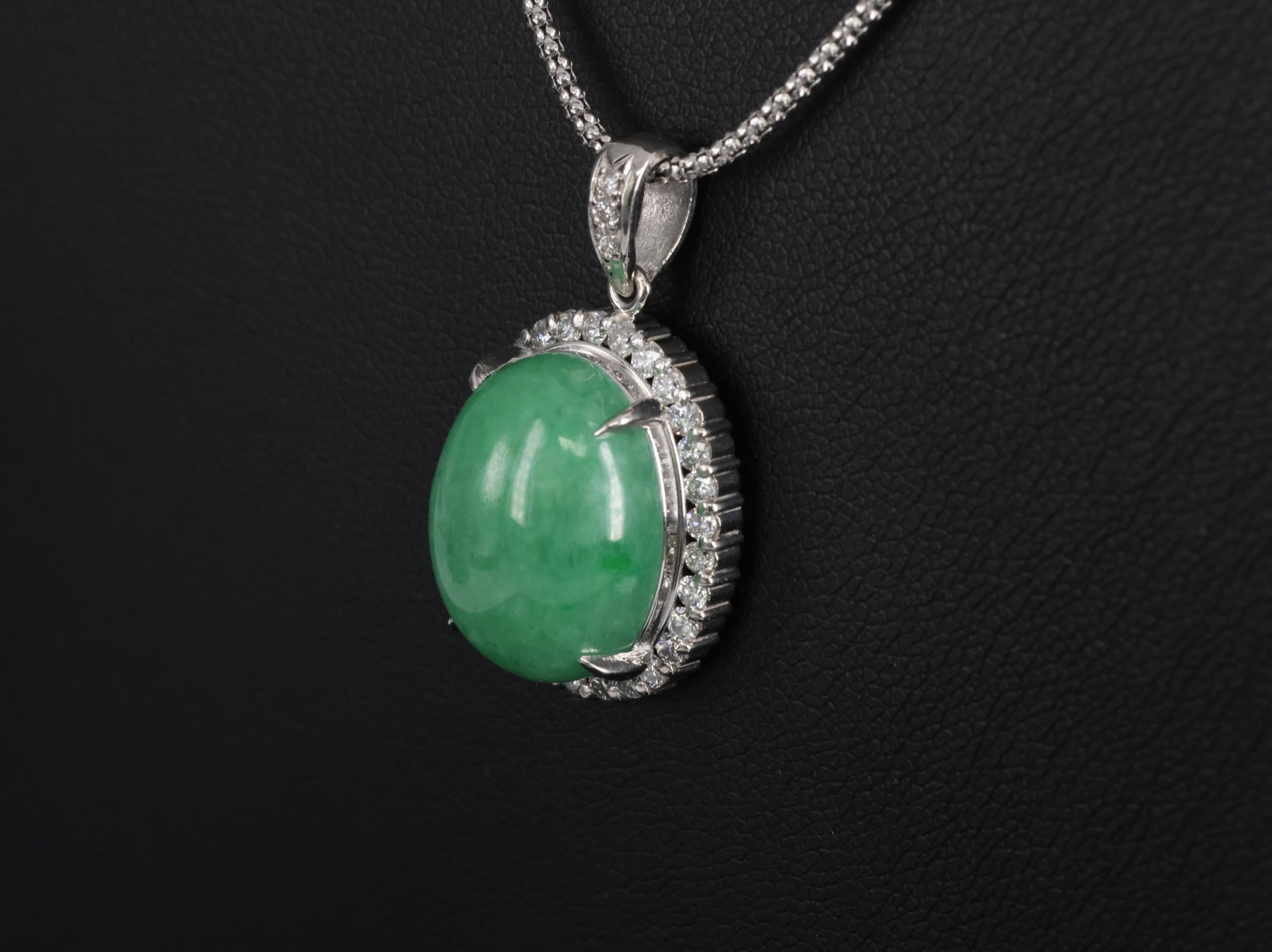 13.24ct Natural Untreated Jadeite Jade 0.61ct Diamond Platinum 17" Necklace
