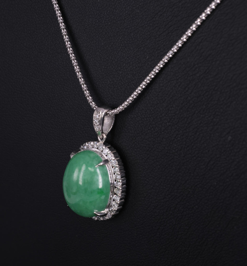 13.24ct Natural Untreated Jadeite Jade 0.61ct Diamond Platinum 17" Necklace