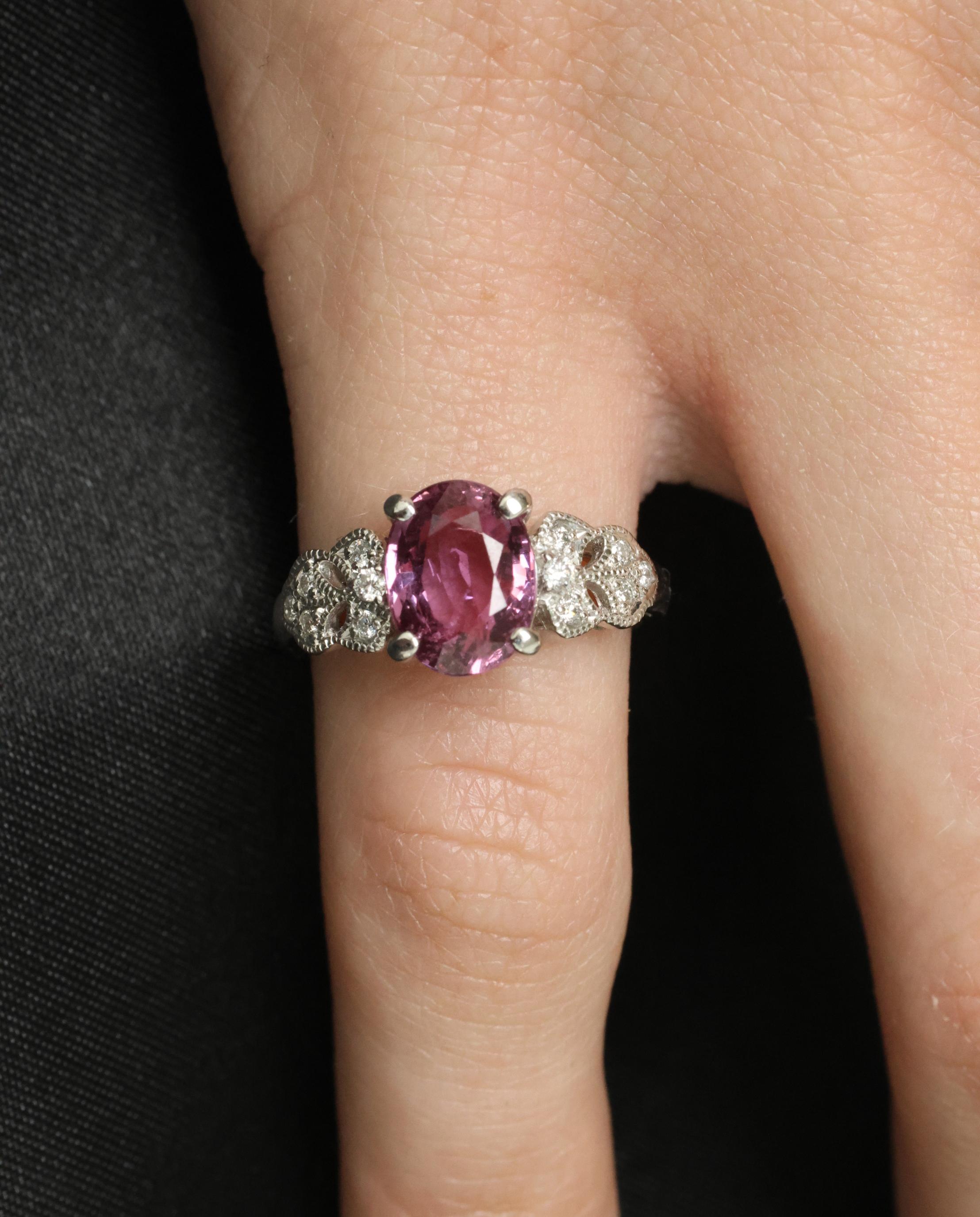 Fine 2.97ct GIA Madagascar Pink Sapphire & 0.13ct Diamond Platinum Ring Size 5