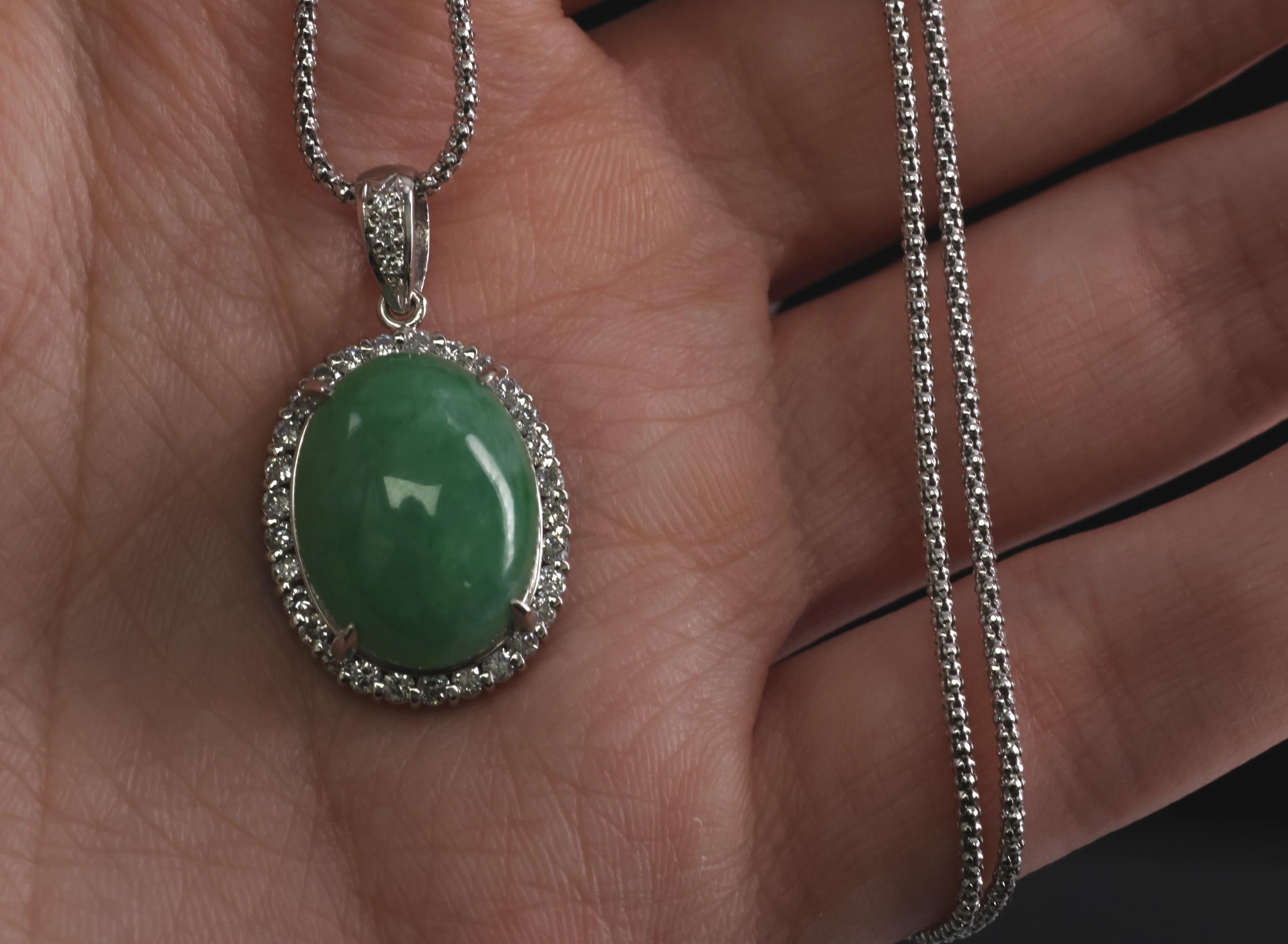 13.24ct Natural Untreated Jadeite Jade 0.61ct Diamond Platinum 17" Necklace