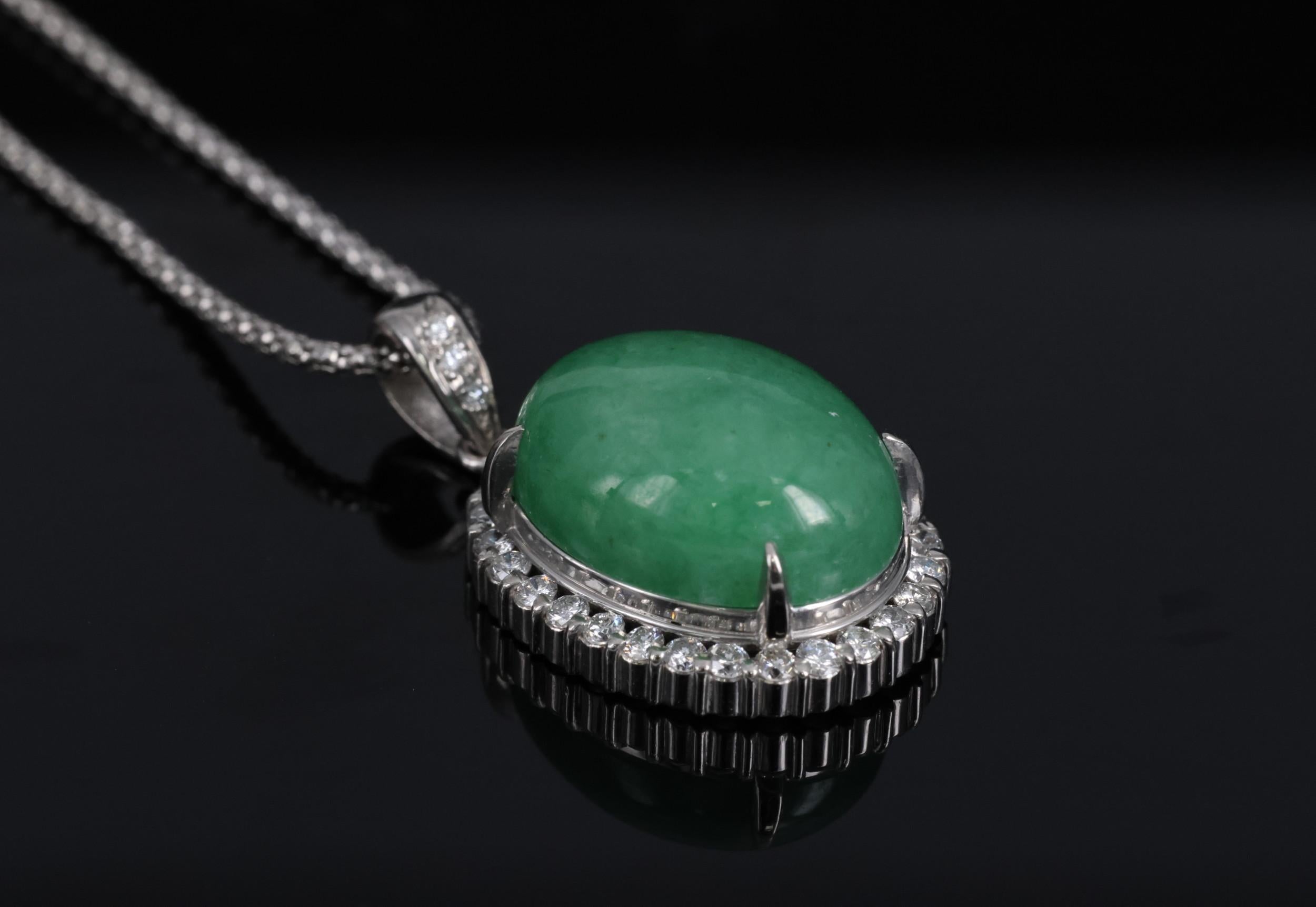 13.24ct Natural Untreated Jadeite Jade 0.61ct Diamond Platinum 17" Necklace