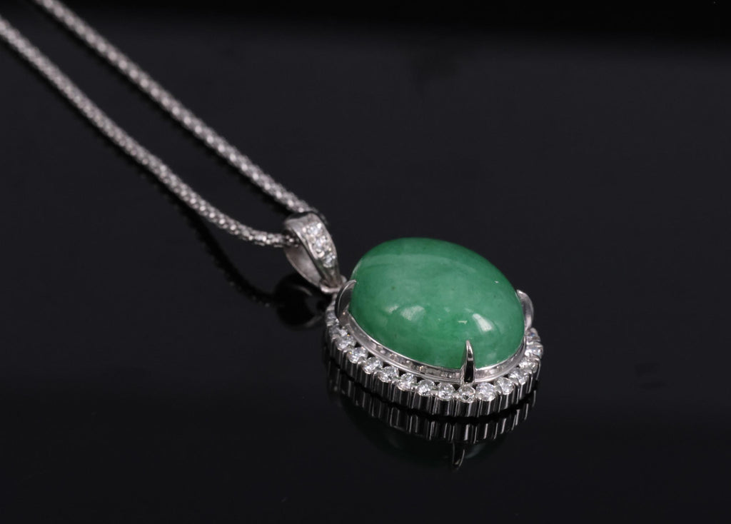 13.24ct Natural Untreated Jadeite Jade 0.61ct Diamond Platinum 17" Necklace