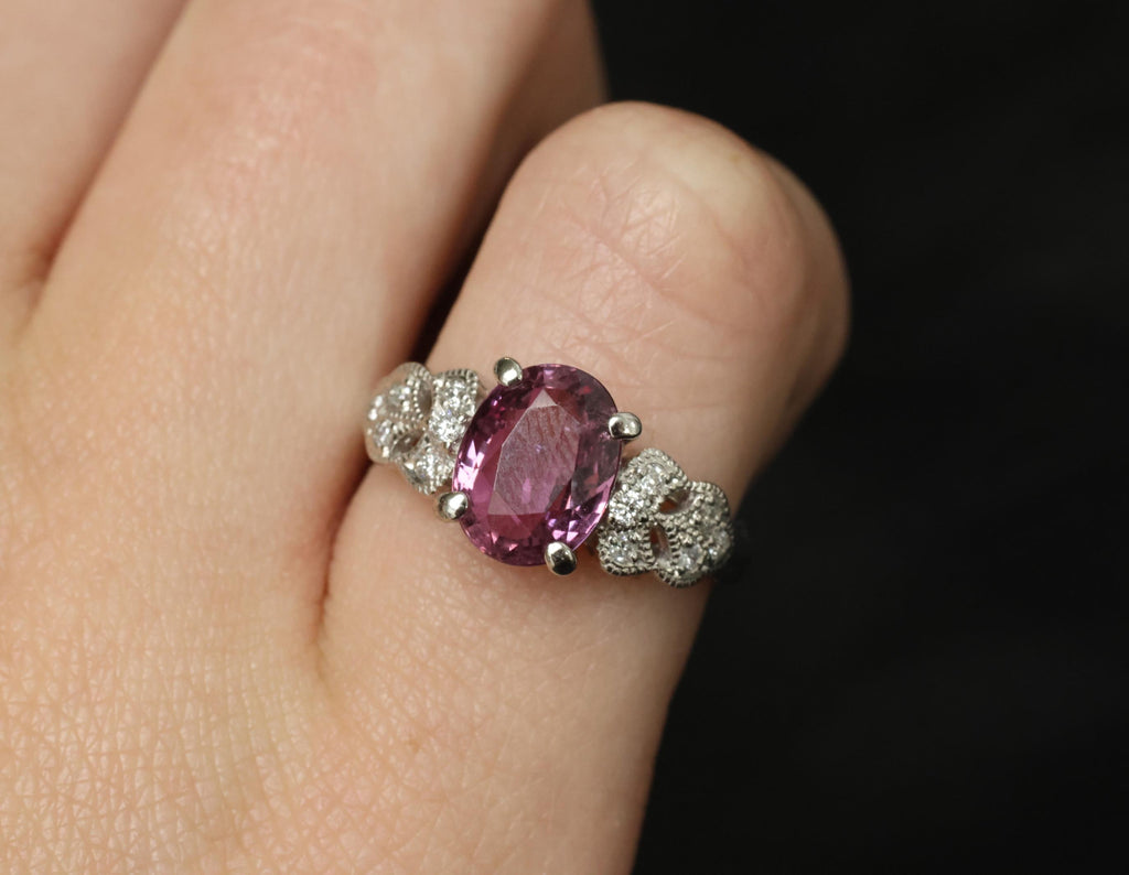 Fine 2.97ct GIA Madagascar Pink Sapphire & 0.13ct Diamond Platinum Ring Size 5
