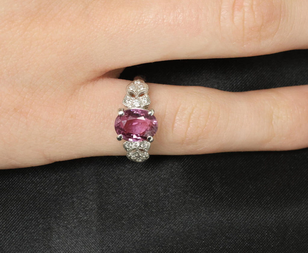 Fine 2.97ct GIA Madagascar Pink Sapphire & 0.13ct Diamond Platinum Ring Size 5