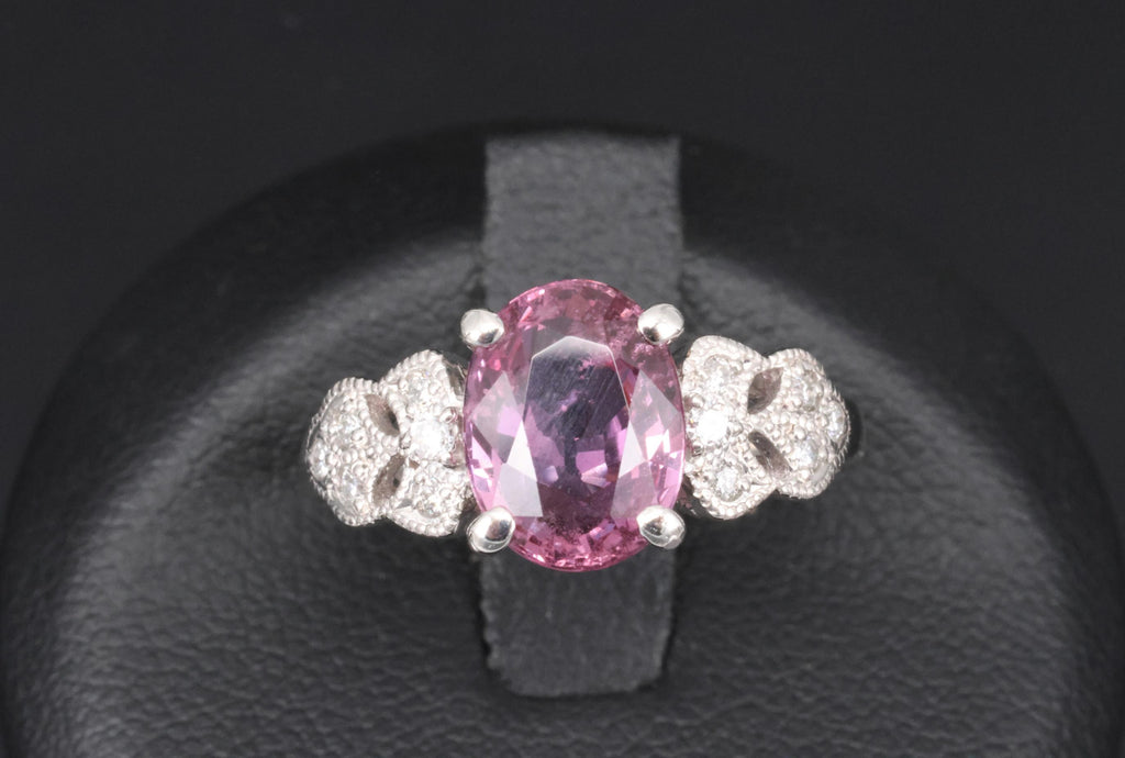 Fine 2.97ct GIA Madagascar Pink Sapphire & 0.13ct Diamond Platinum Ring Size 5