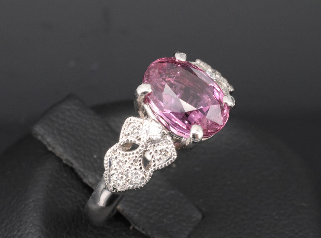 Fine 2.97ct GIA Madagascar Pink Sapphire & 0.13ct Diamond Platinum Ring Size 5