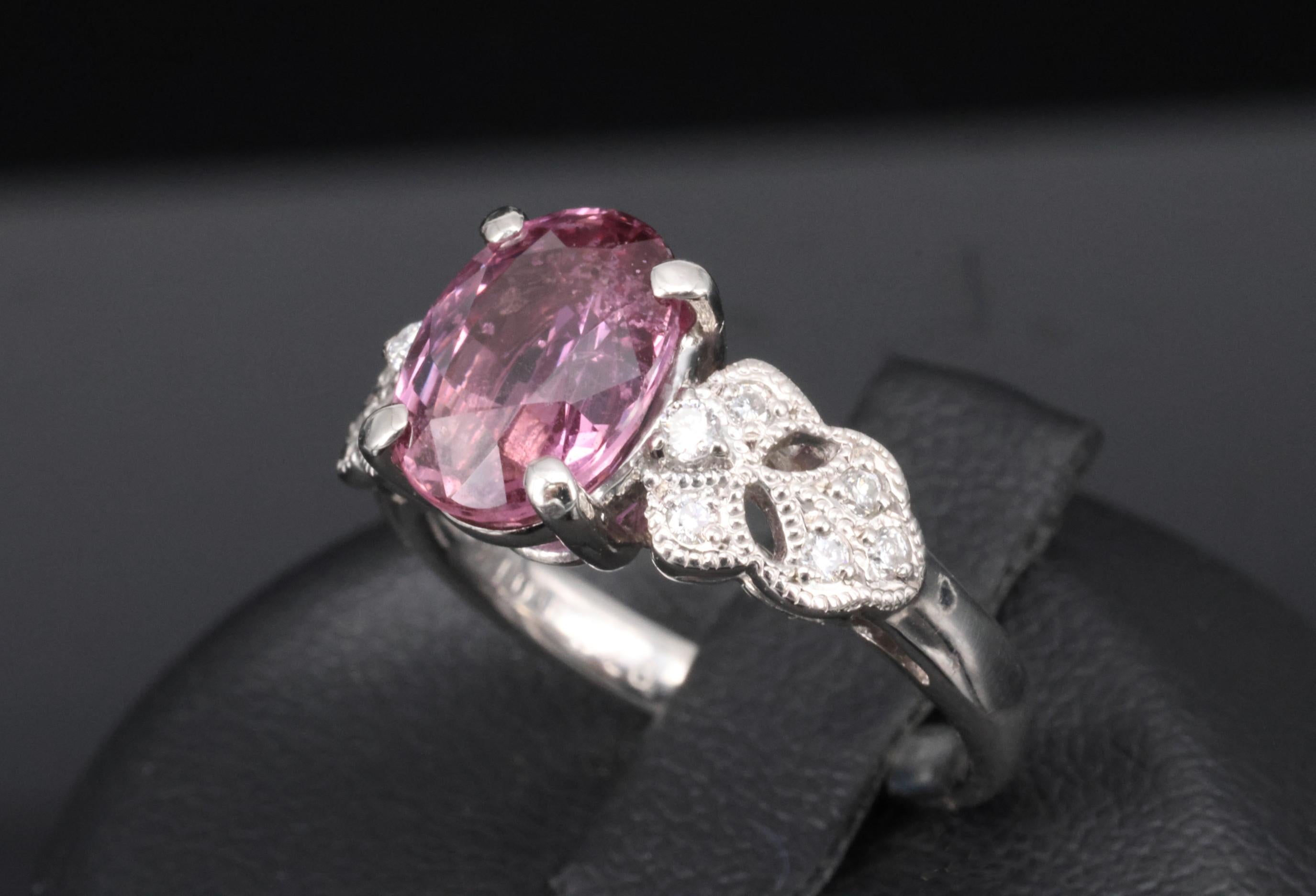 Fine 2.97ct GIA Madagascar Pink Sapphire & 0.13ct Diamond Platinum Ring Size 5