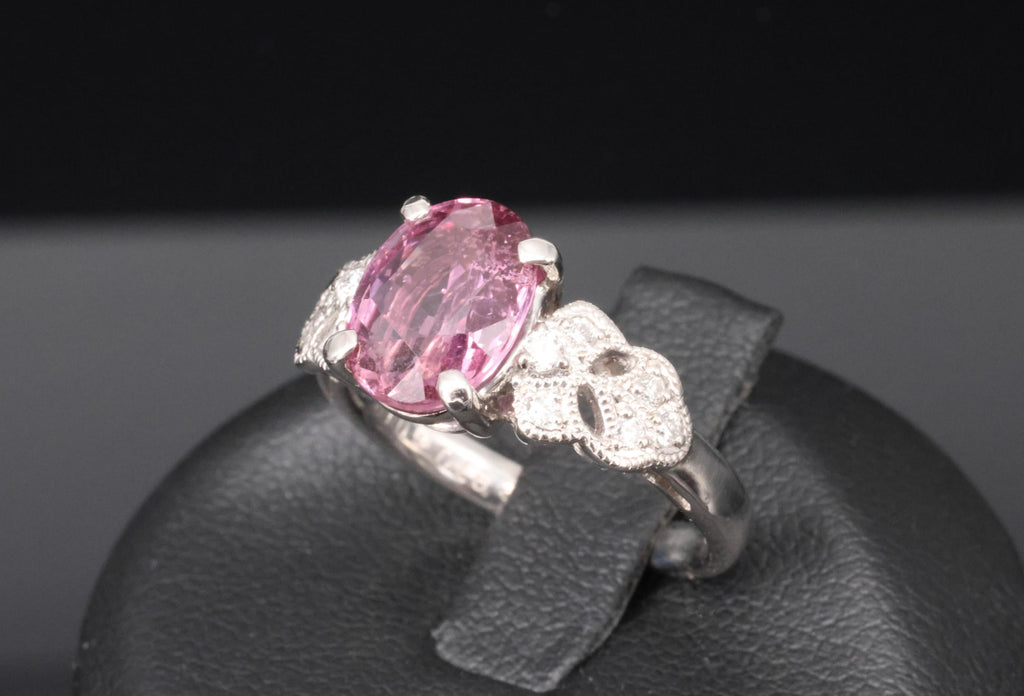 Fine 2.97ct GIA Madagascar Pink Sapphire & 0.13ct Diamond Platinum Ring Size 5