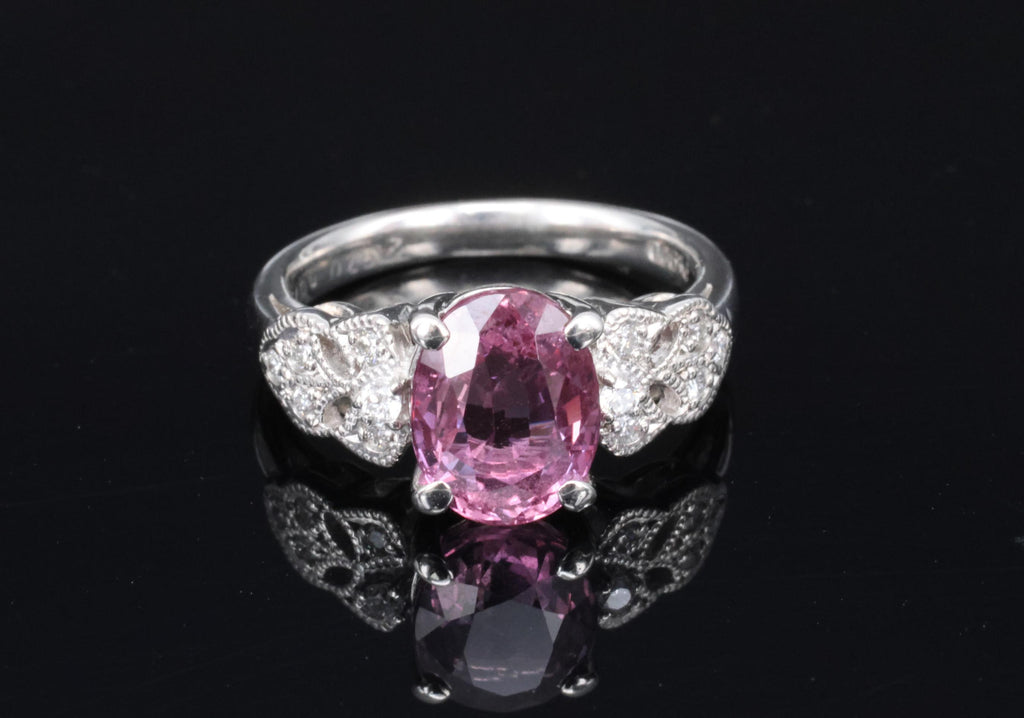 Fine 2.97ct GIA Madagascar Pink Sapphire & 0.13ct Diamond Platinum Ring Size 5