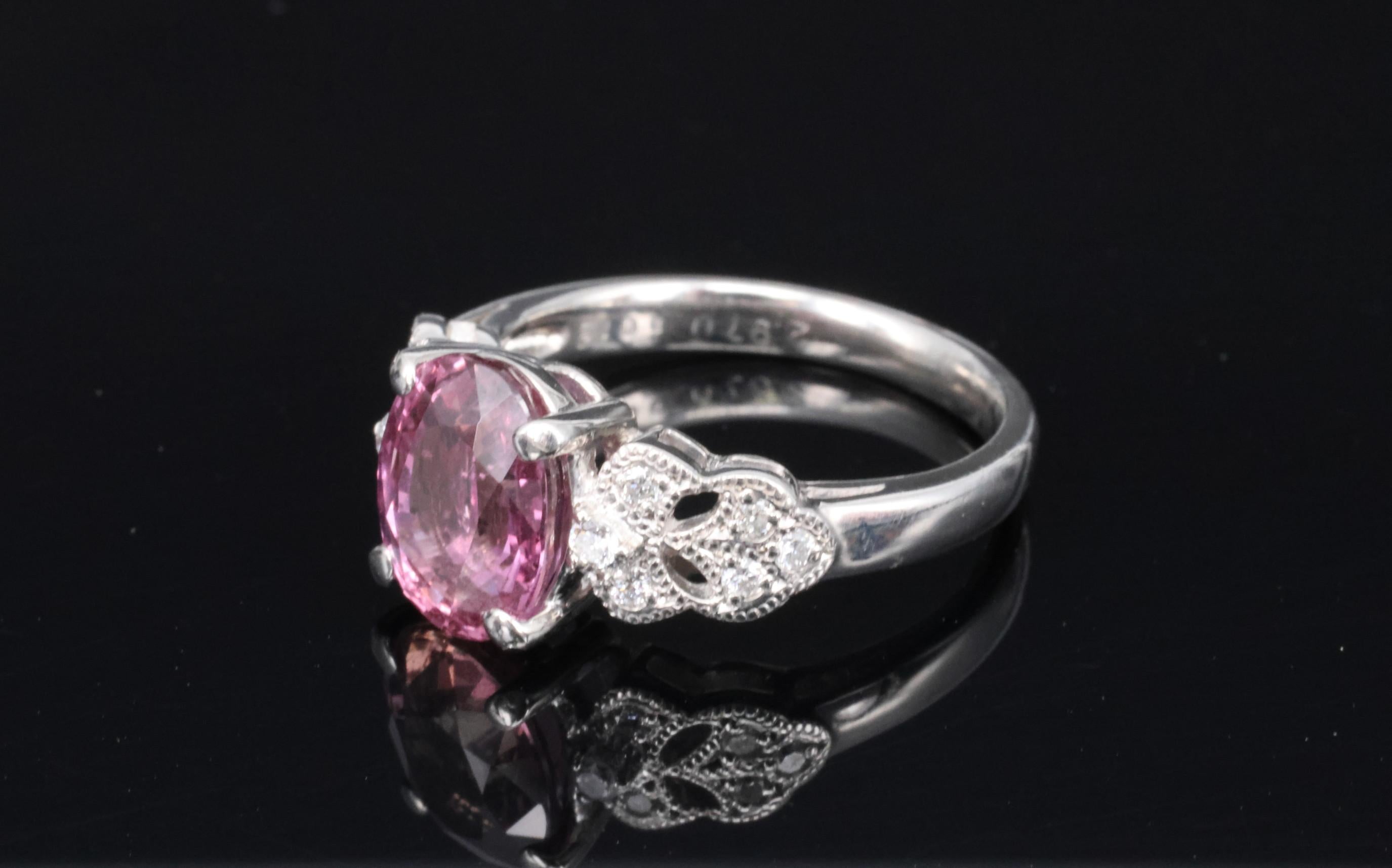 Fine 2.97ct GIA Madagascar Pink Sapphire & 0.13ct Diamond Platinum Ring Size 5