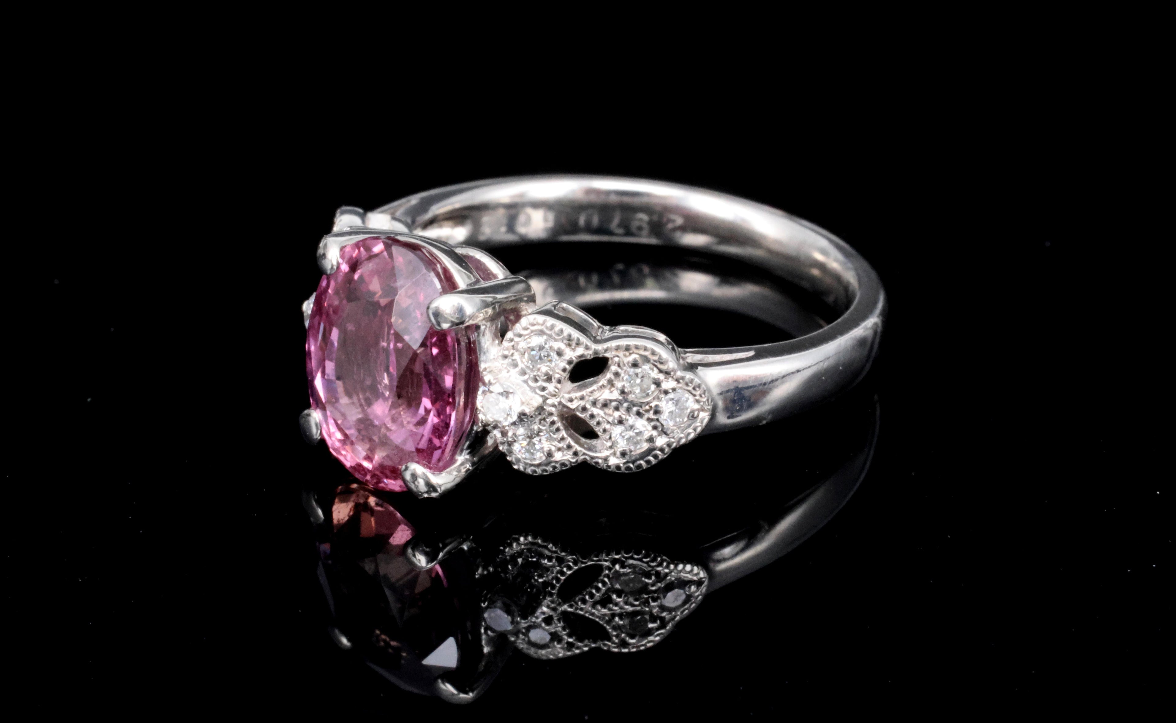 Fine 2.97ct GIA Madagascar Pink Sapphire & 0.13ct Diamond Platinum Ring Size 5
