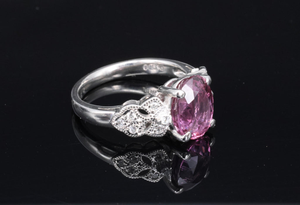 Fine 2.97ct GIA Madagascar Pink Sapphire & 0.13ct Diamond Platinum Ring Size 5