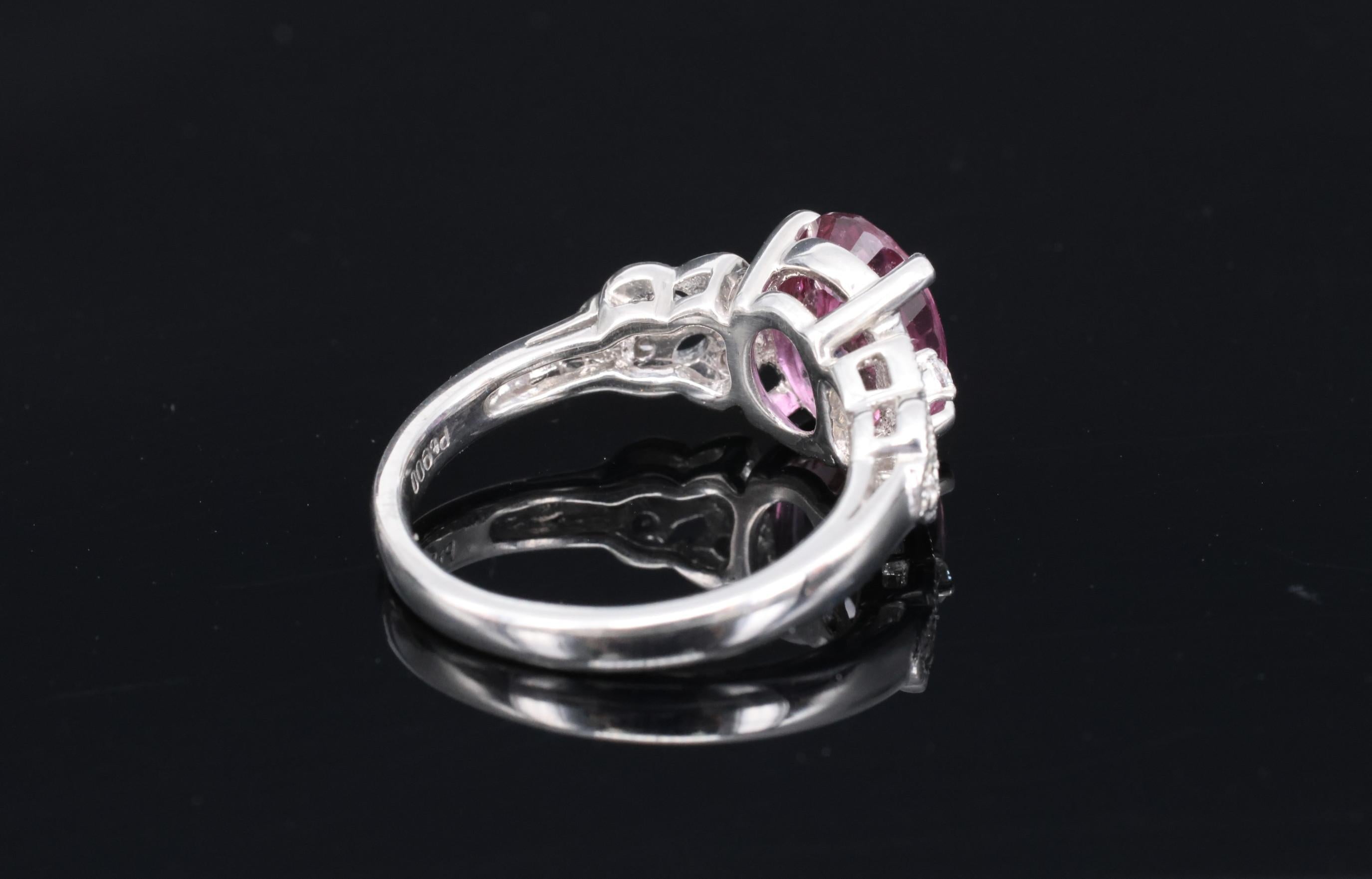 Fine 2.97ct GIA Madagascar Pink Sapphire & 0.13ct Diamond Platinum Ring Size 5