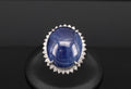 Vintage 38.71ct Natural Blue Sapphire & 0.74ct Diamond Platinum Ring, Size 9.75