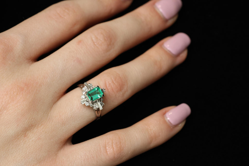 Fine 0.91ct GIA Colombian Emerald 0.51ct Diamond Platinum Ring Size 6.25