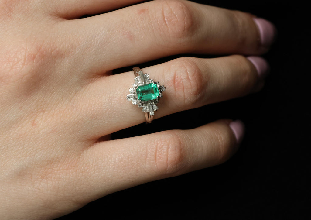 Fine 0.91ct GIA Colombian Emerald 0.51ct Diamond Platinum Ring Size 6.25