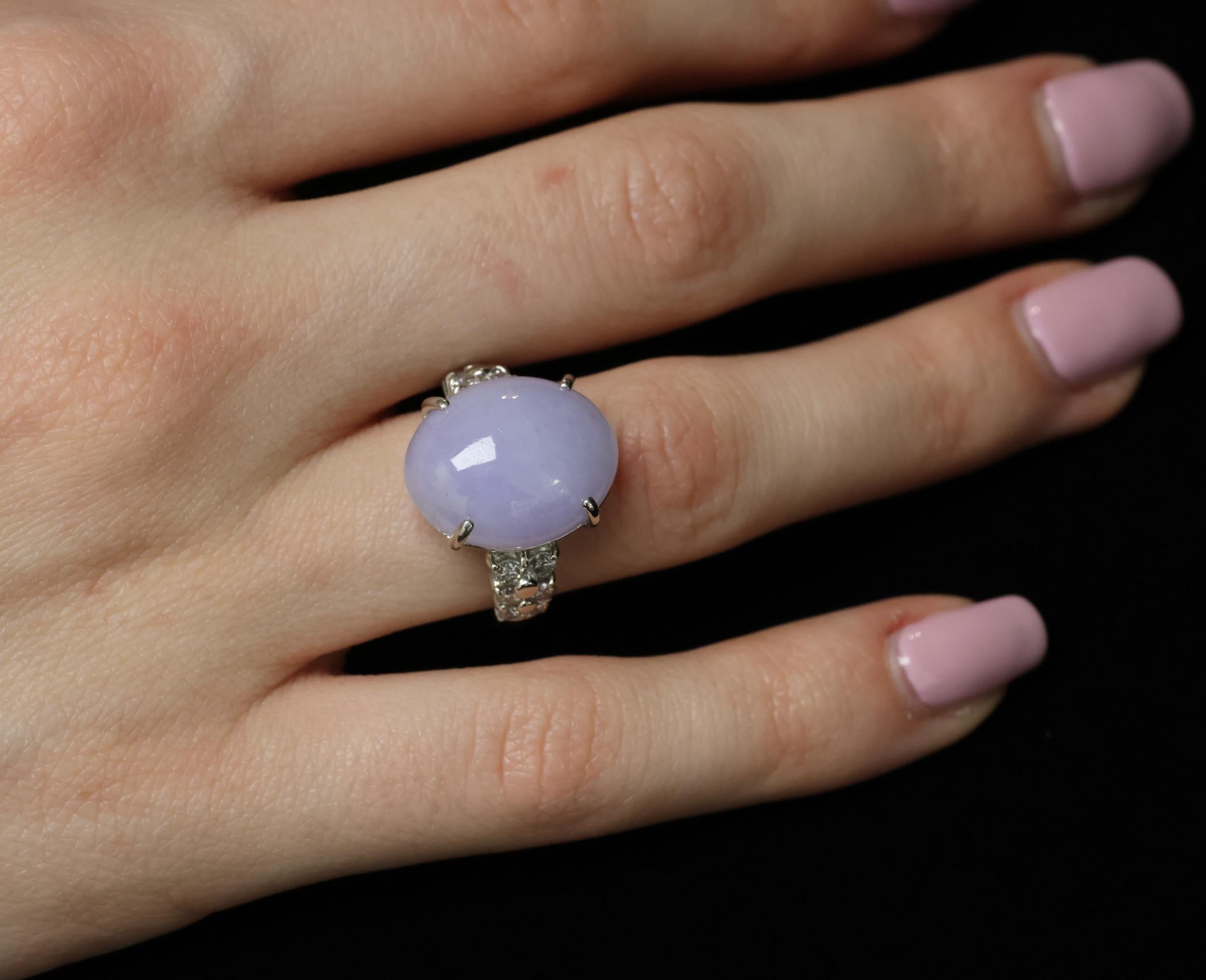 16.25ct Natural Lavender Jadeite Jade 0.69ct Diamond Platinum Ring Size 6.5