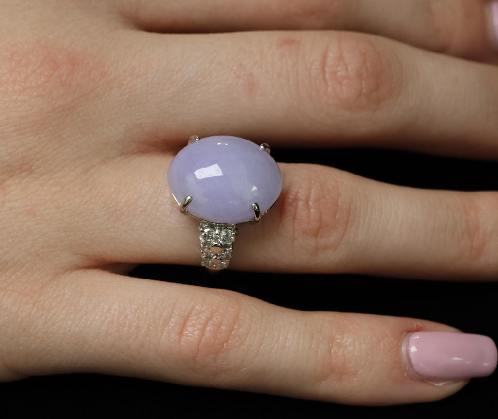 16.25ct Natural Lavender Jadeite Jade 0.69ct Diamond Platinum Ring Size 6.5