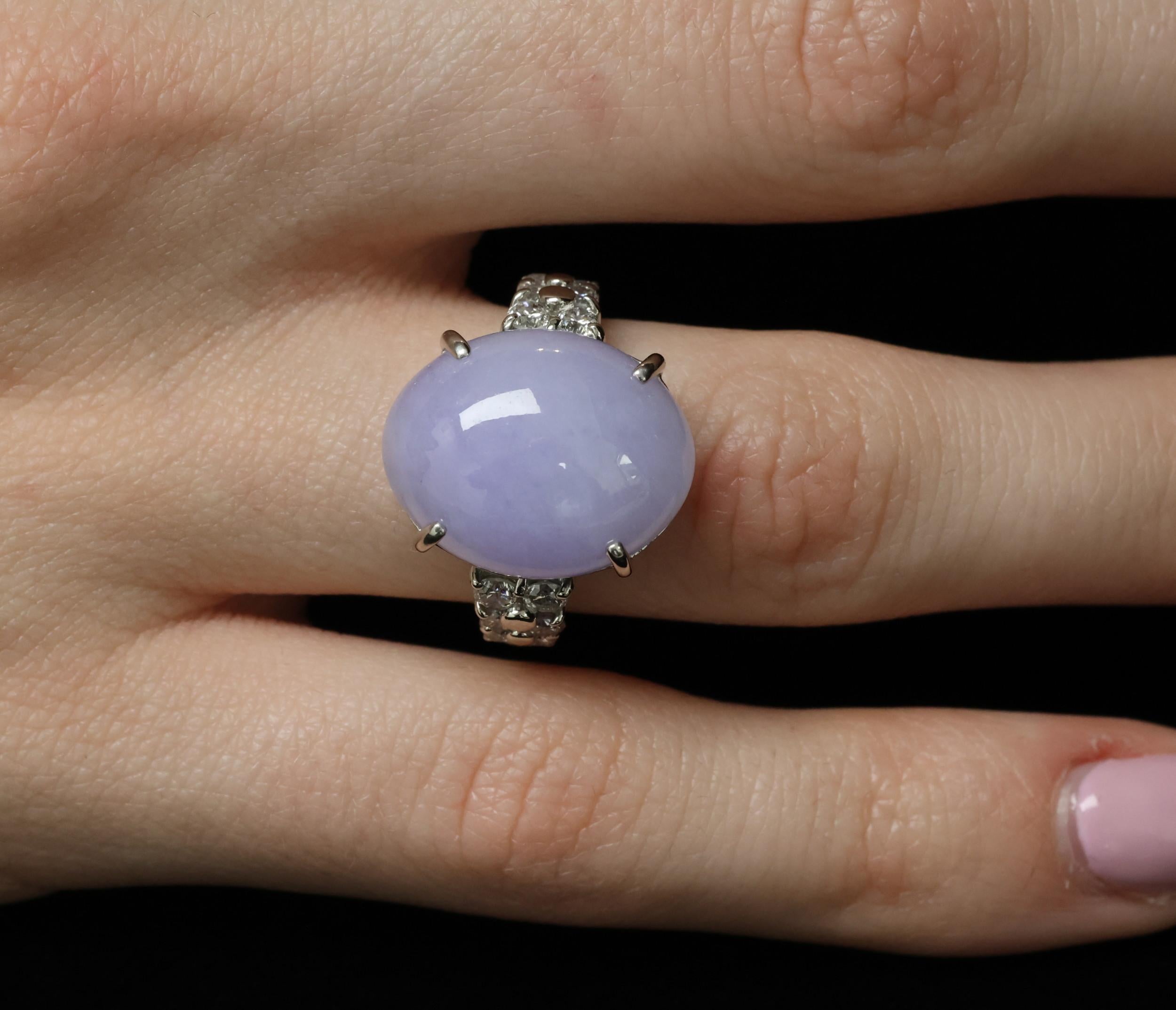 16.25ct Natural Lavender Jadeite Jade 0.69ct Diamond Platinum Ring Size 6.5
