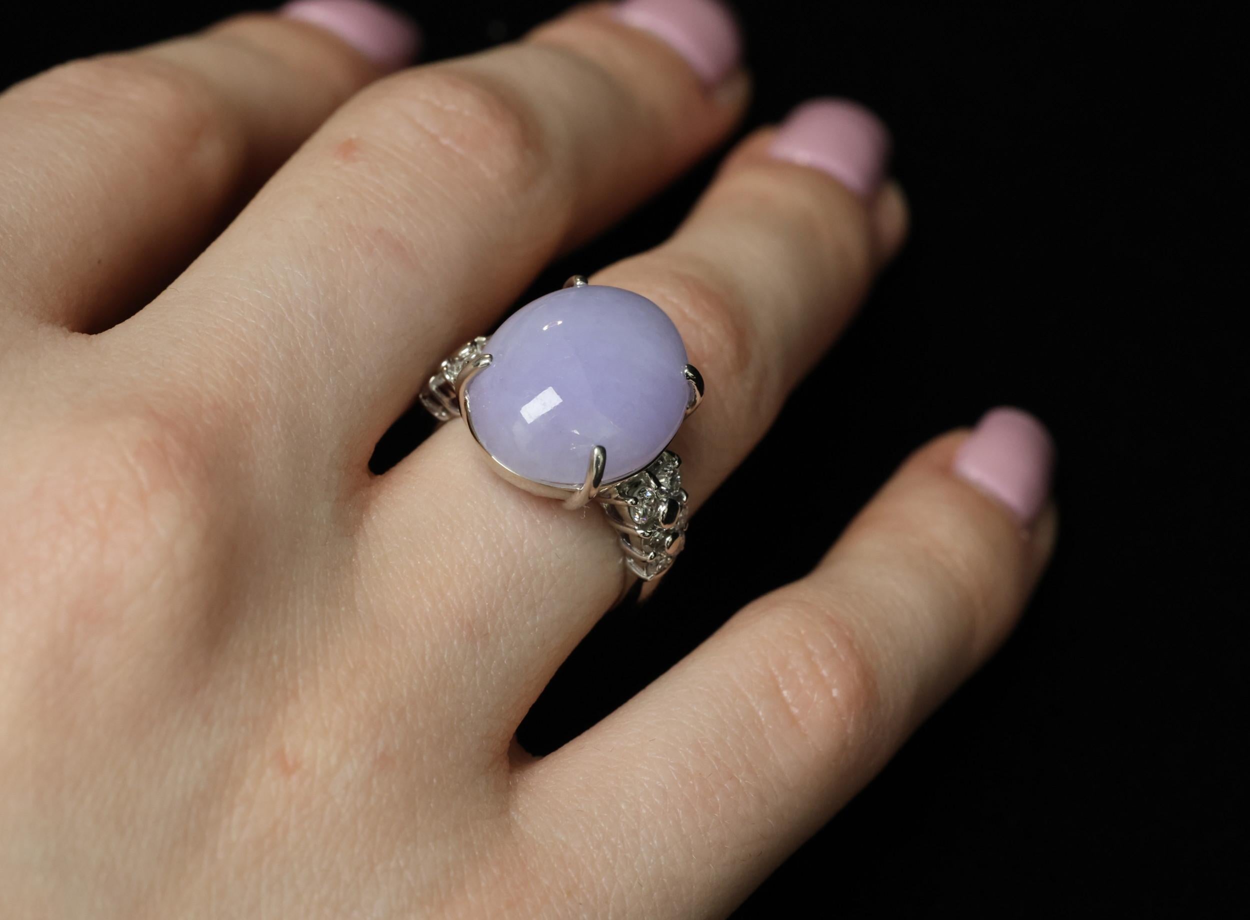 16.25ct Natural Lavender Jadeite Jade 0.69ct Diamond Platinum Ring Size 6.5