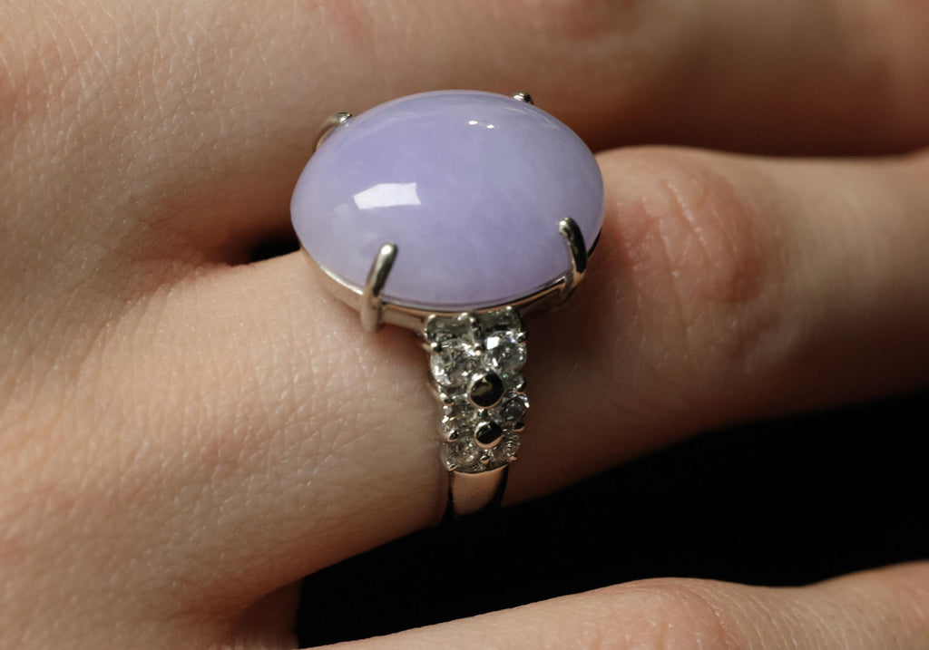 16.25ct Natural Lavender Jadeite Jade 0.69ct Diamond Platinum Ring Size 6.5