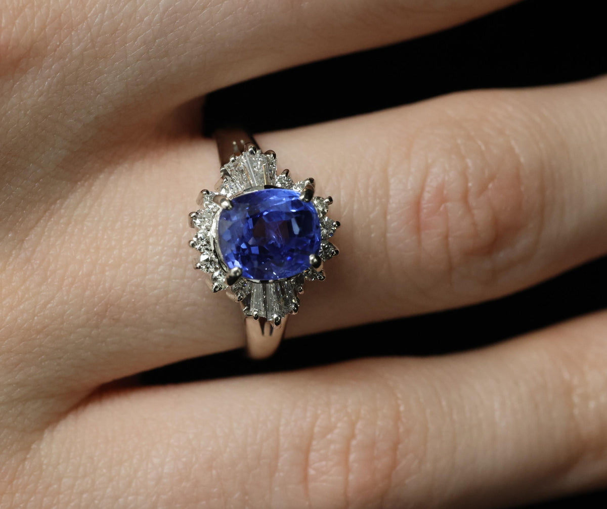 Fine 2.72ct GIA Ceylon Sapphire & 0.55ct Diamond Platinum Ring Size 6.75